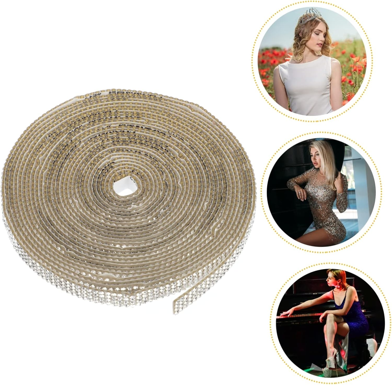 Diamond Ribbon Self-Adhesive Ribbon Sticker Silver Rhinestone Trim Elegant Appearance for Decorating Headpiece and Shoes Wedding New Year DIY Crafts image number 5