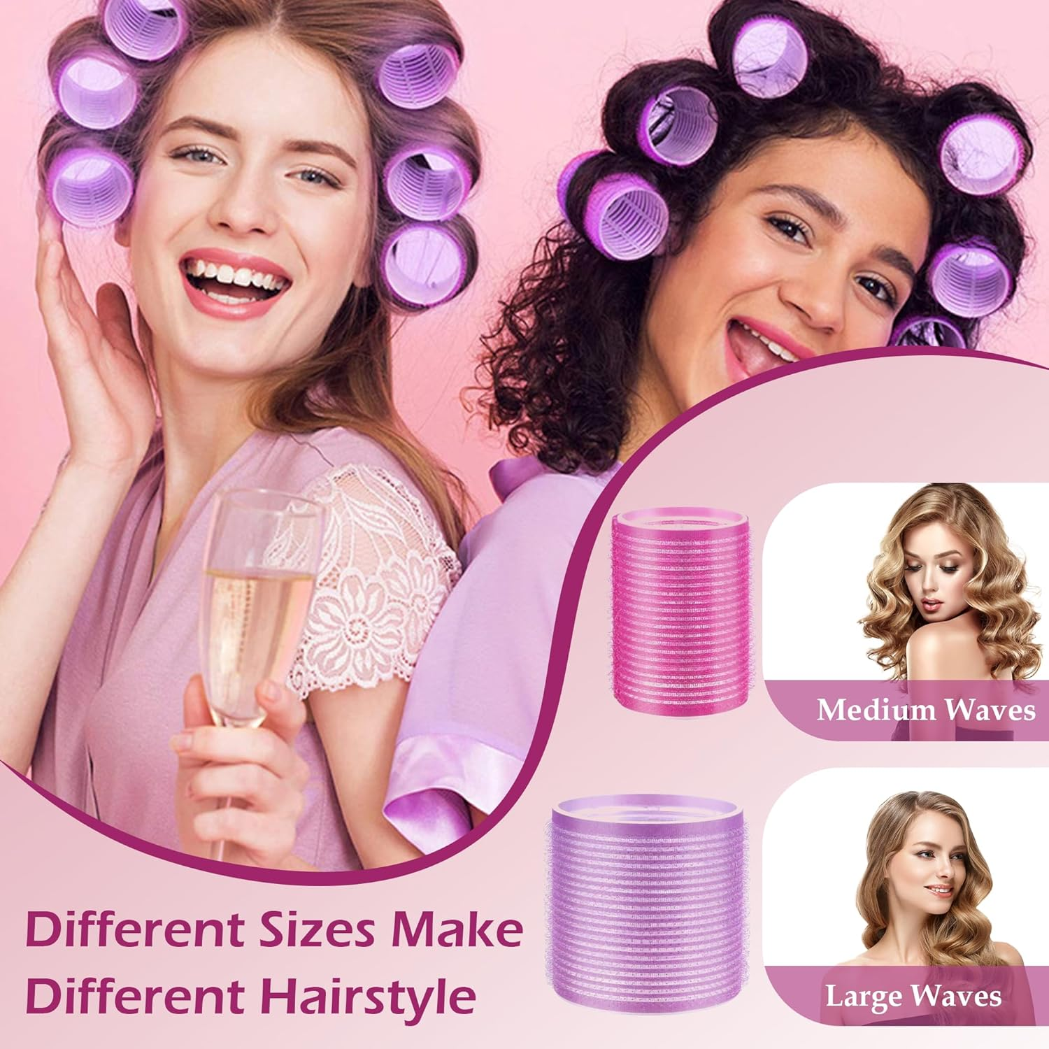 Hair Curlers Rollers, JOVALA 36PCS Velcro Jumbo Big Hair Roller Sets with Stainless Steel Duckbill Clip Self Grip for Long Medium Short Thick Thin Hair Bangs Volume image number 2