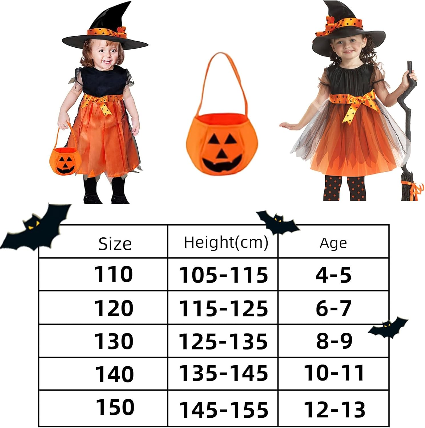 Halloween Witch Dress Children, Witch Costume Girls, Costume Witch Dress Girls with Hat for Halloween, Carnival, Cosplay Party (140) image number 5