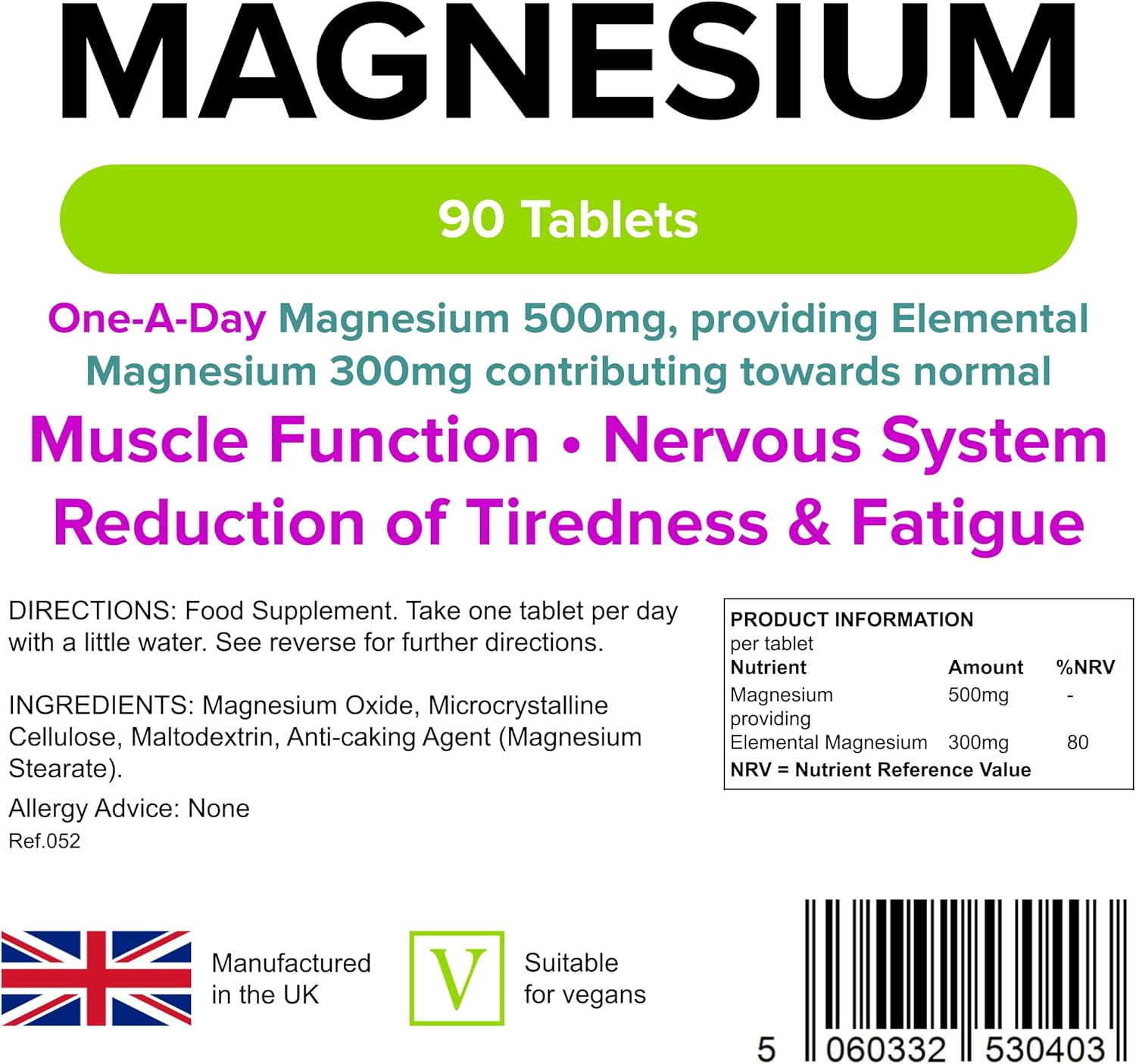 Lindens Magnesium Oxide 500Mg 90 Tablets Mineral Supplement image number 1