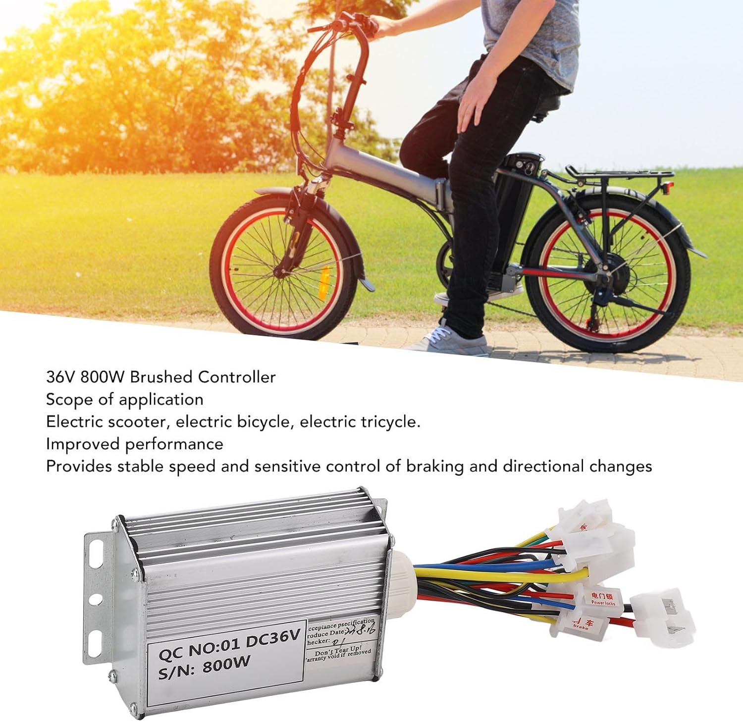 Brushless Controller, 36V 800W Aluminium Alloy Housing E Bike Brushless Motor Controller for Electric Scooter, High Temperature Resistant Wire Brushed Controller image number 5