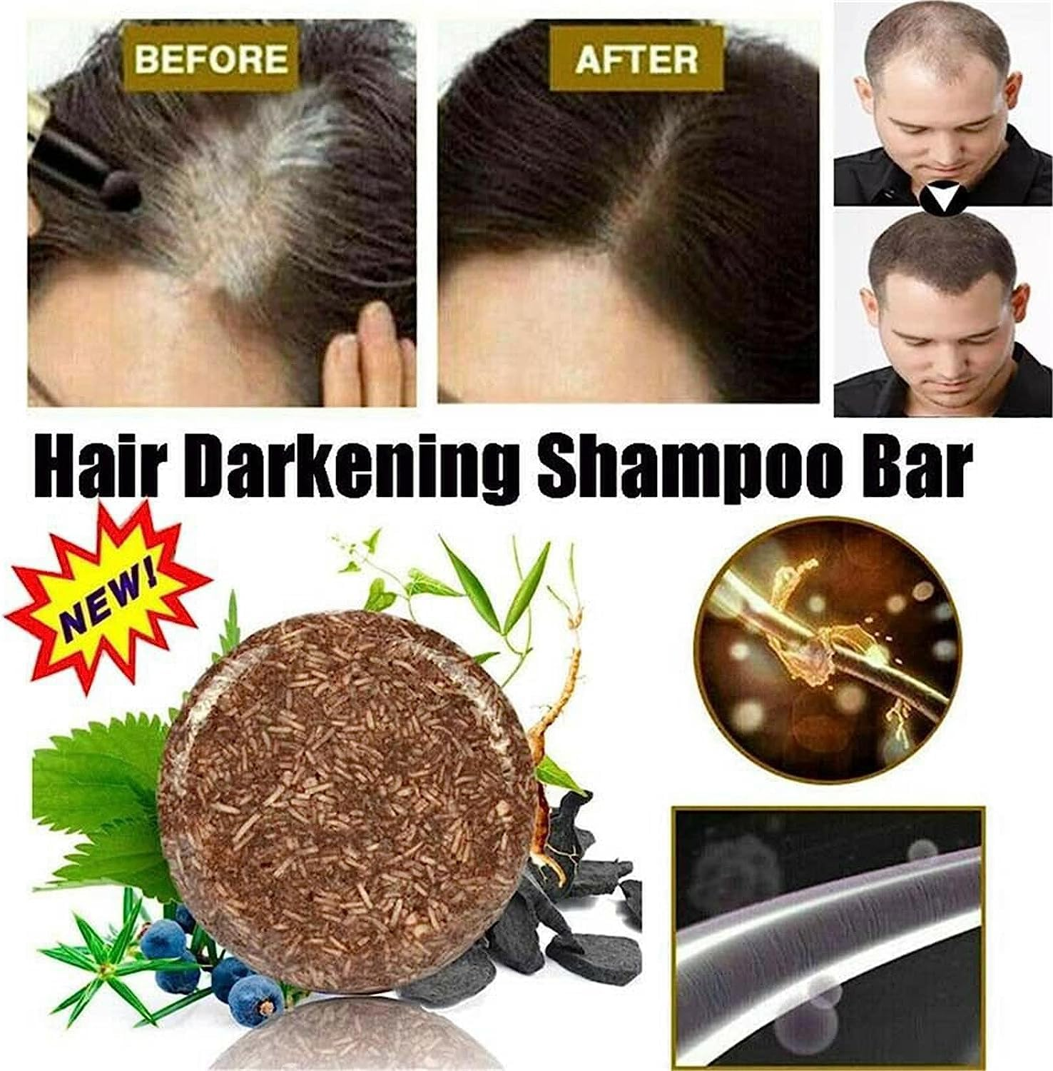 2Pcs Earth Toner Darkening Shampoo Bar,Mane Gray Reverse Shampoo Bar,Hair Darkening Shampoo Bar,Natural Organic Polygonum Multiflorum Shampoo Bar image number 1