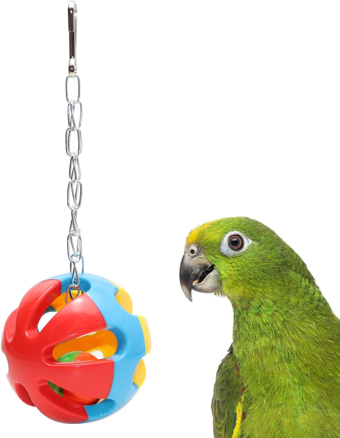 Bird Hanging Ball with Bell Colorful Chewing Treat Toy for Parrot Parakeet Cockatiel Conure Lovebird Dog Puppy Cat (1 Pcs-Random) image number 1