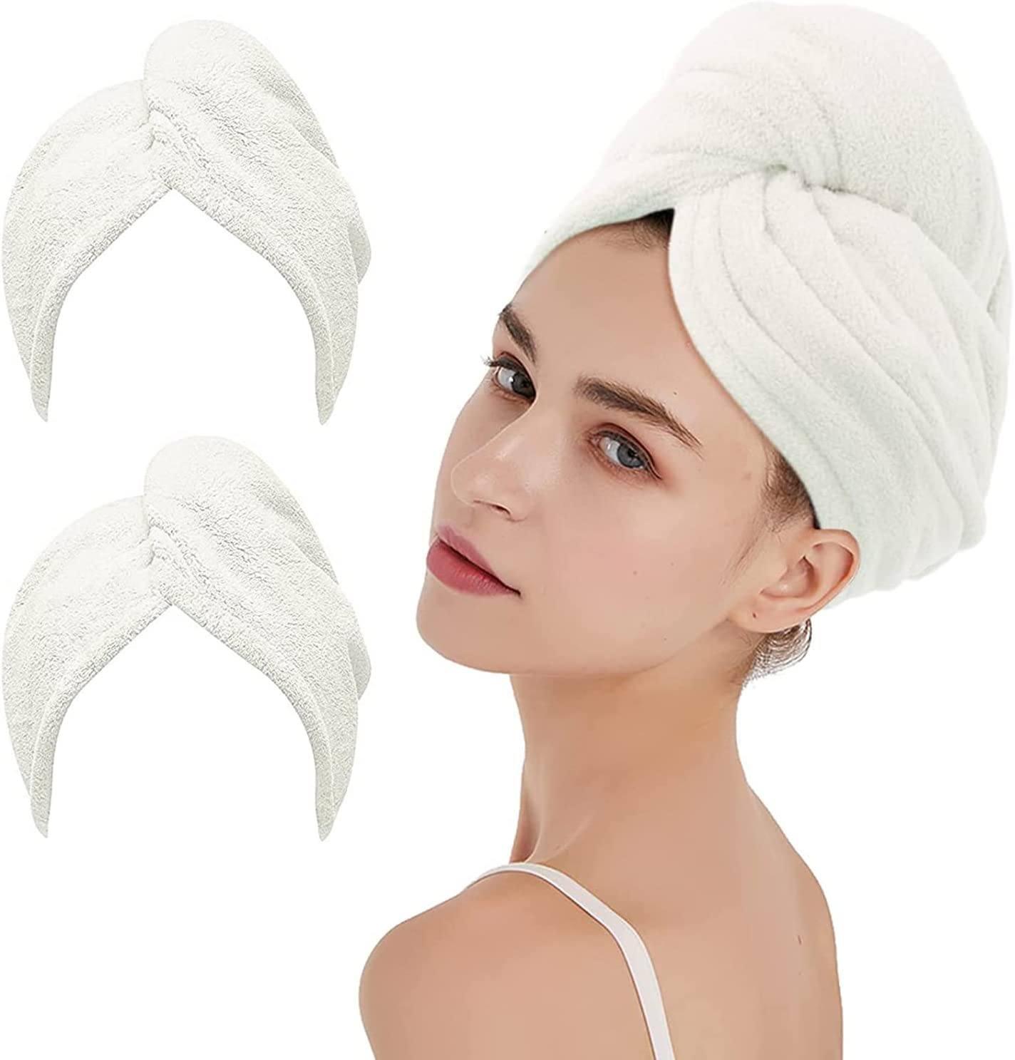 2 Pack Microfiber Hair Towel Wrap AUMA Super Absorbent Twist Turban for Women Fast Drying Hair Caps with Buttons for Drying Curly, Long & Thick Hair anti Frizz (Pink)