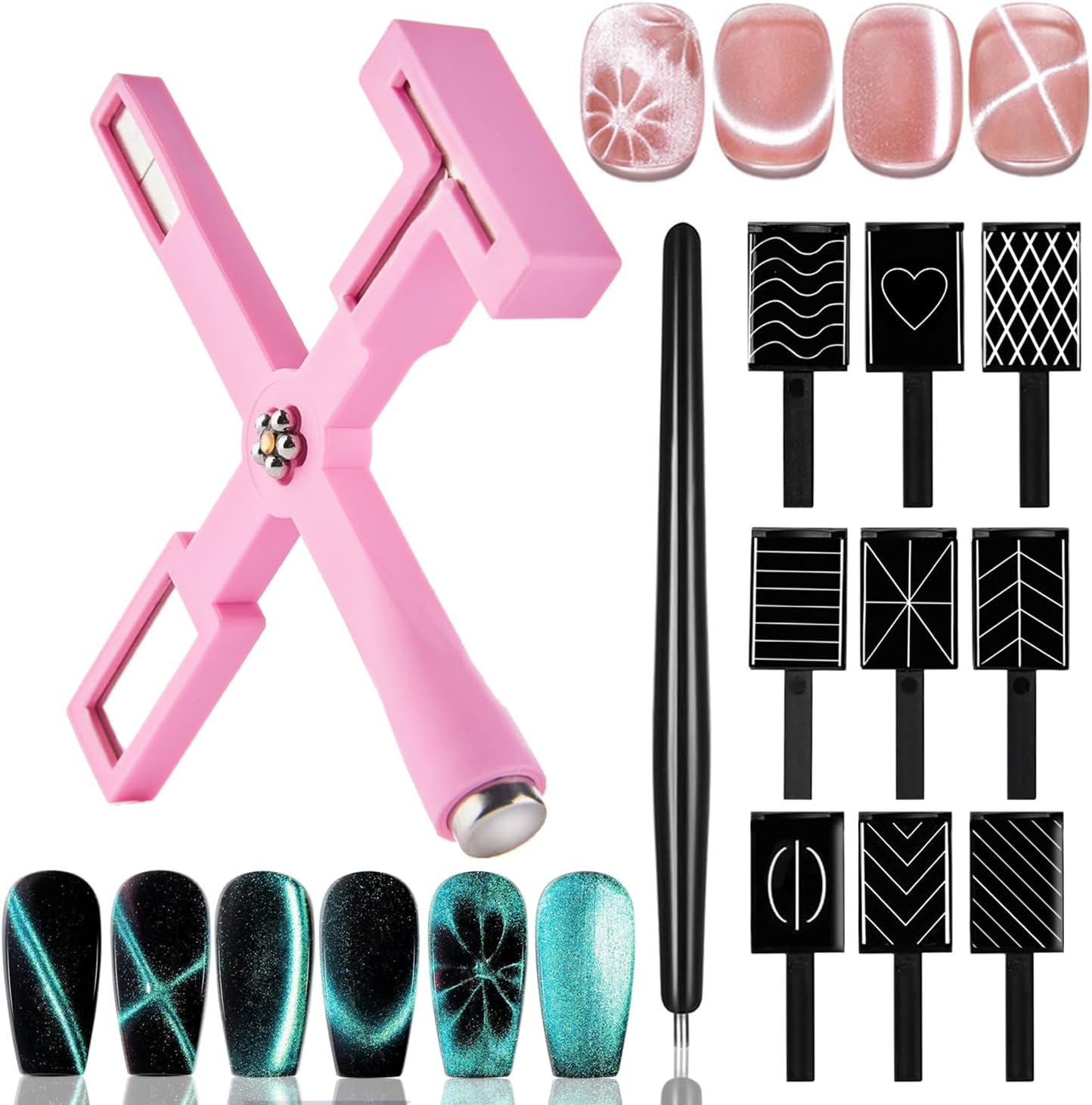 11Pcs Nail Magnet for Cat Eye Gel Nail Polish Magnet Set 5 in 1 Multifunction Wand Cat Eye Magnetic for Nails Cat Eye Magnets Sticks Magnet Nail Polish Design Tools Nail Art DIY