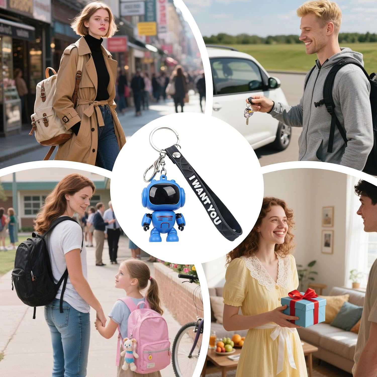 Robot Keychain | Joint Movable Robot Pendant - Glowing Eyes Design Backpack Charm | for Women Bag Wallet Schoolbag Handbag Home Car Travel - Blue image number 6