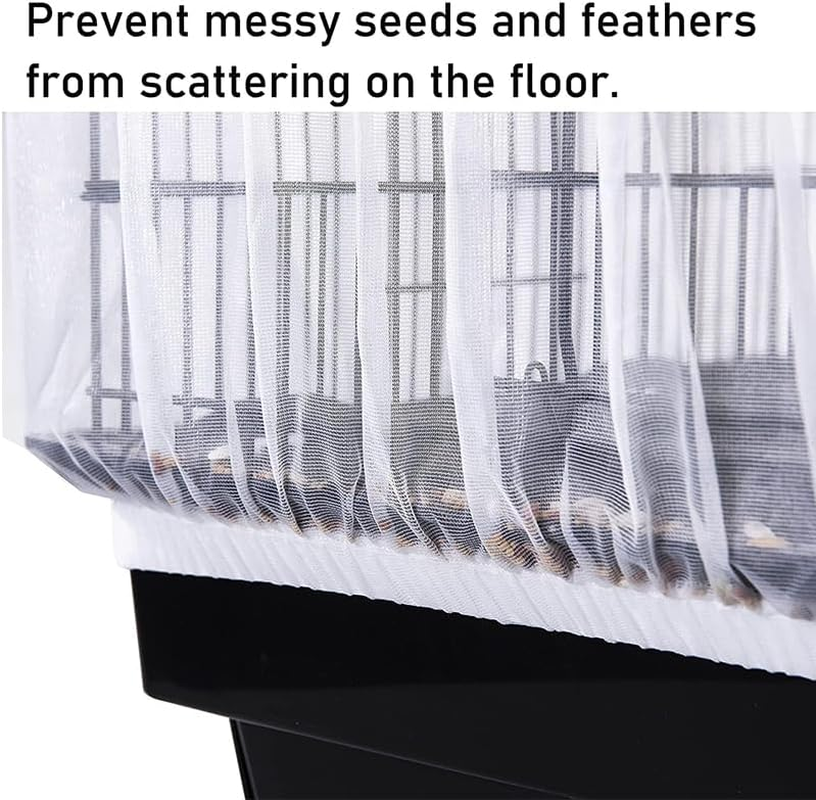 AIMALL Shell Skirt Mesh Cover Pet Bird Cage Guard Nylon Net Seed Catcher S/M/L Black, Stretchable for Various Cage Circumferences image number 4