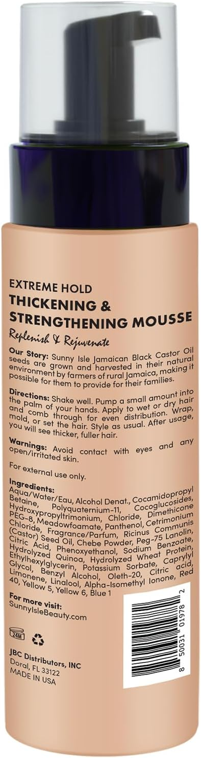 Sunny Isle Pure Chebe Extreme Hold Thickening & Strengthening Mousse 8Oz | Hold, Wrap, Set, Twist | Infused with African Chebe Powder and Jamaican Black Castor Oil