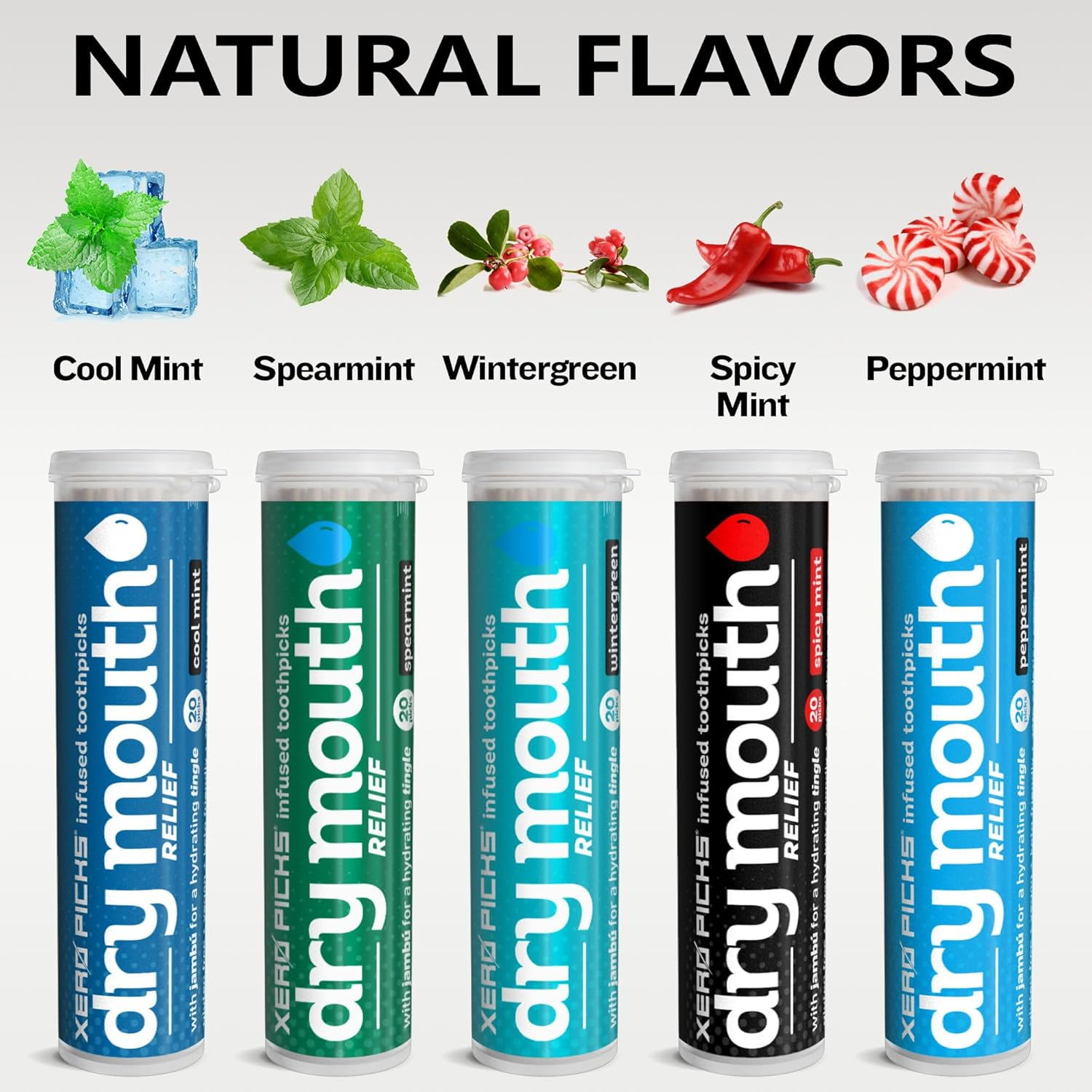 Xero Picks Dry Mouth - Infused Flavored Toothpicks for Long Lasting Fresh Breath & Dry Mouth Prevention (5 Pack - Mints Variety) image number 4