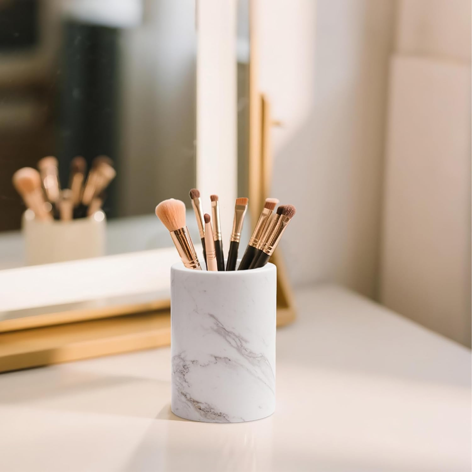 WORHE Natural Marble Pen Holder for Desk, Handcrafted Volakas Sturdy Desk Organizer for Office Supplies Storage Desktop Stationary Makeup Brushes Cup Pencil Holders for Home White (DL002) image number 6