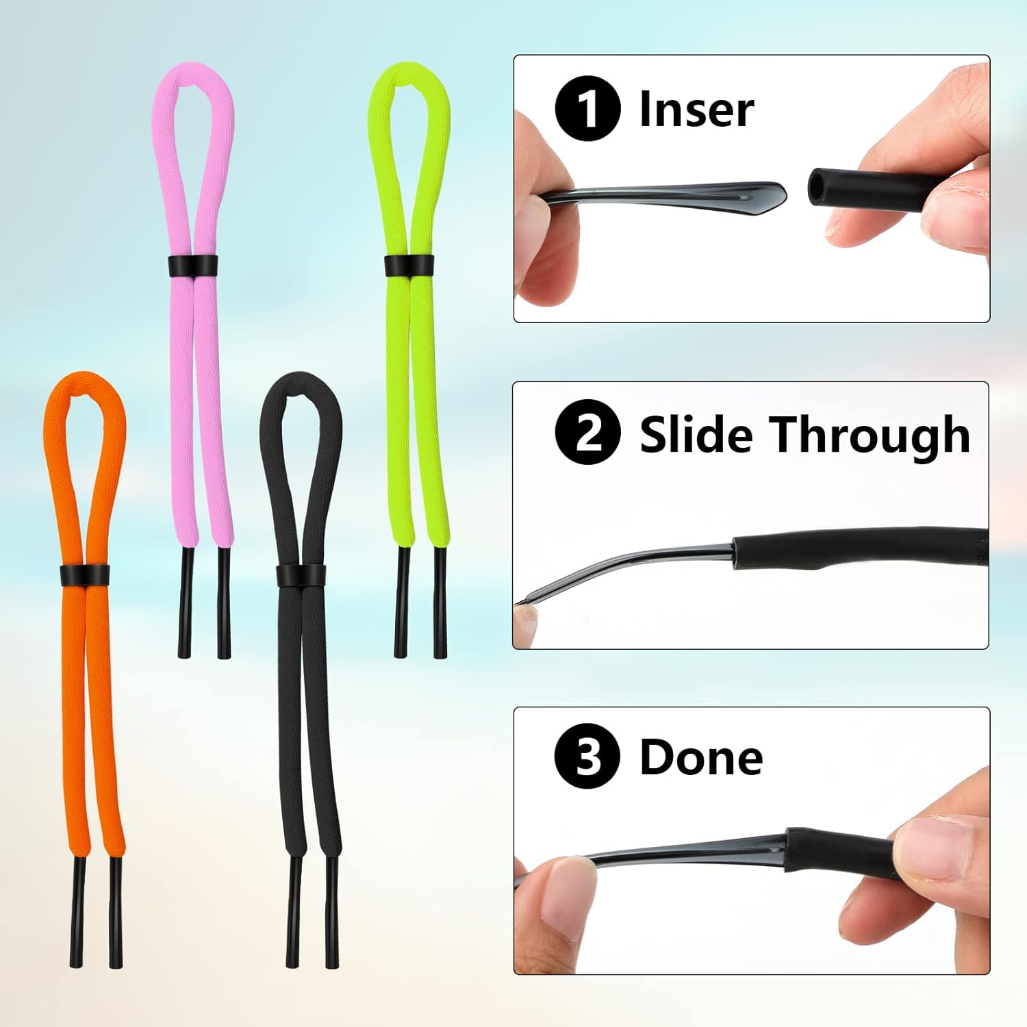 KINBOM 4 Pieces 26" Sunglasses Strap, Adjustable Anti-Loss Glasses Strap for Water Sports Boating Kayak Surfing Men Women, Multicolour, M image number 2