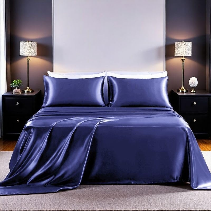 Luxury Bed Sheet Set- Ultra-Soft Silk Satin Bed Sheets - Breathable Bedding - Wrinkle, Fade, Stain Resistant - Deep Pocket (Gray, Queen) image number 4