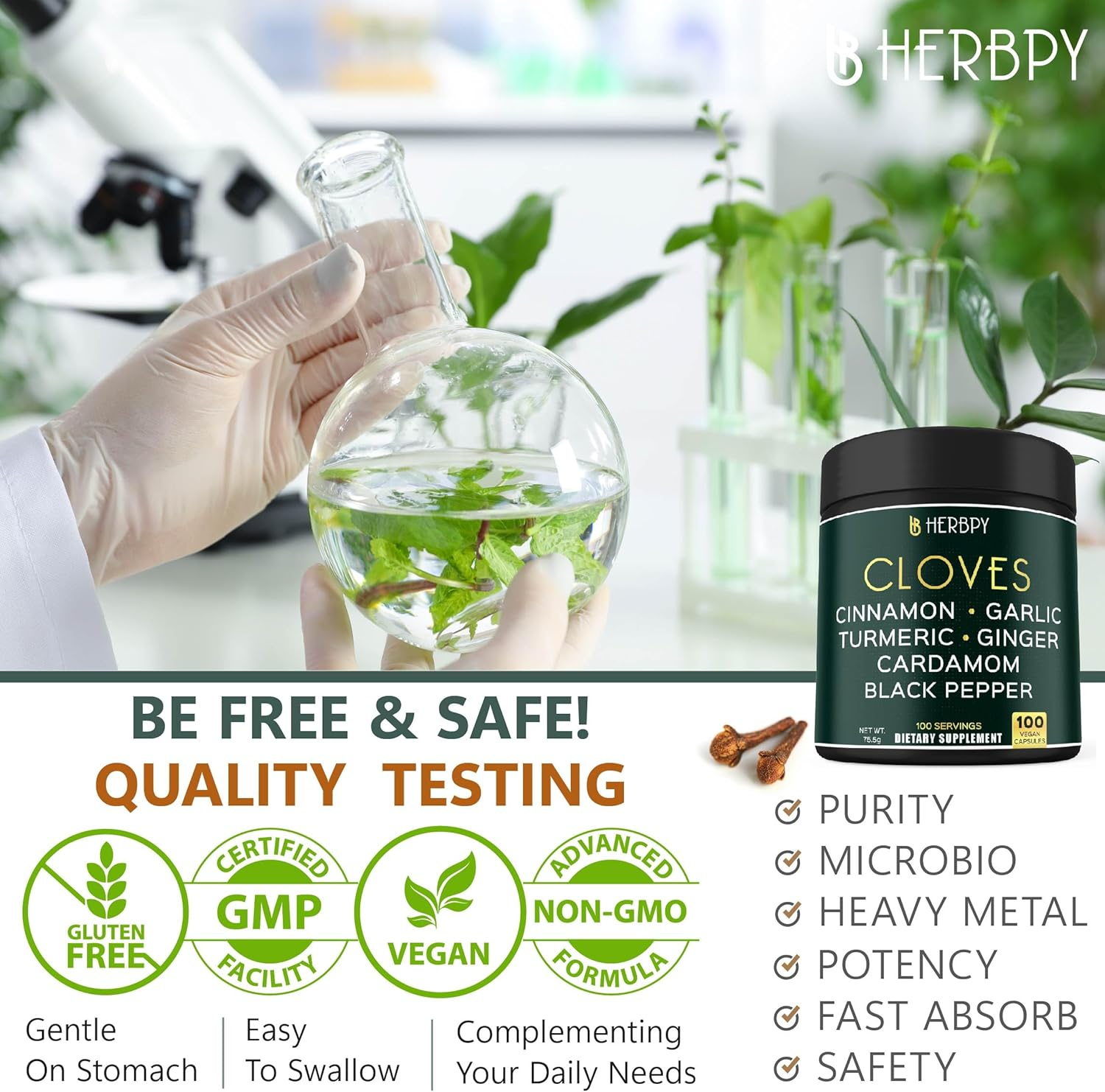 7In1 Clove Supplement Rich in Vitamins & Minerals Supports Digestion, Immune & Heart Health with Cinnamon, Turmeric, Ginger, Cardamom, Garlic & Black Pepper - 100 Vegan Capsules image number 1