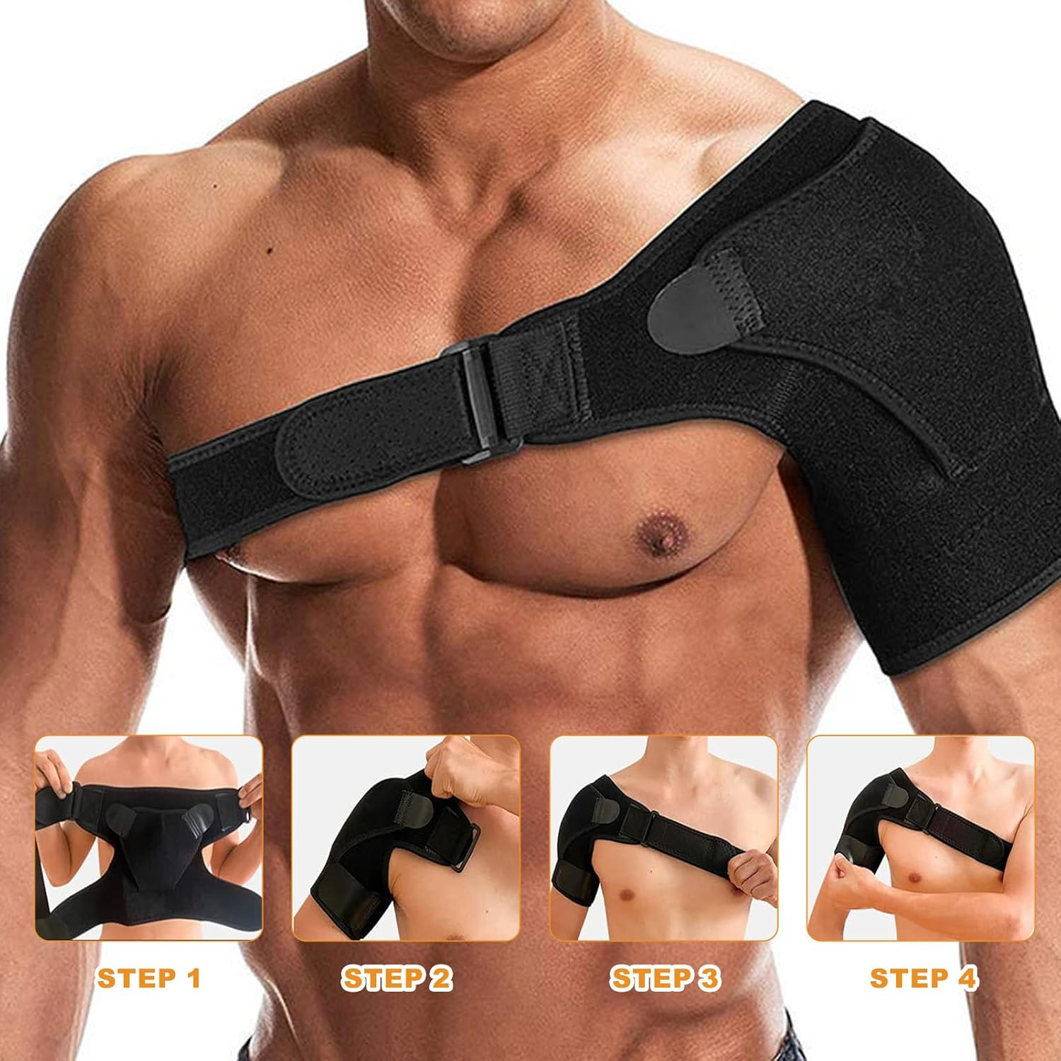 Shoulder Support Brace with Pressure Pad for Men & Women &ndash; Relief for Torn Rotator Cuff, Tendonitis, Dislocation, AC Joint, Bursitis, Labrum Tear, and Shoulder Pain &ndash; Universal Fit for Left or Right Shoulder, Adjustable