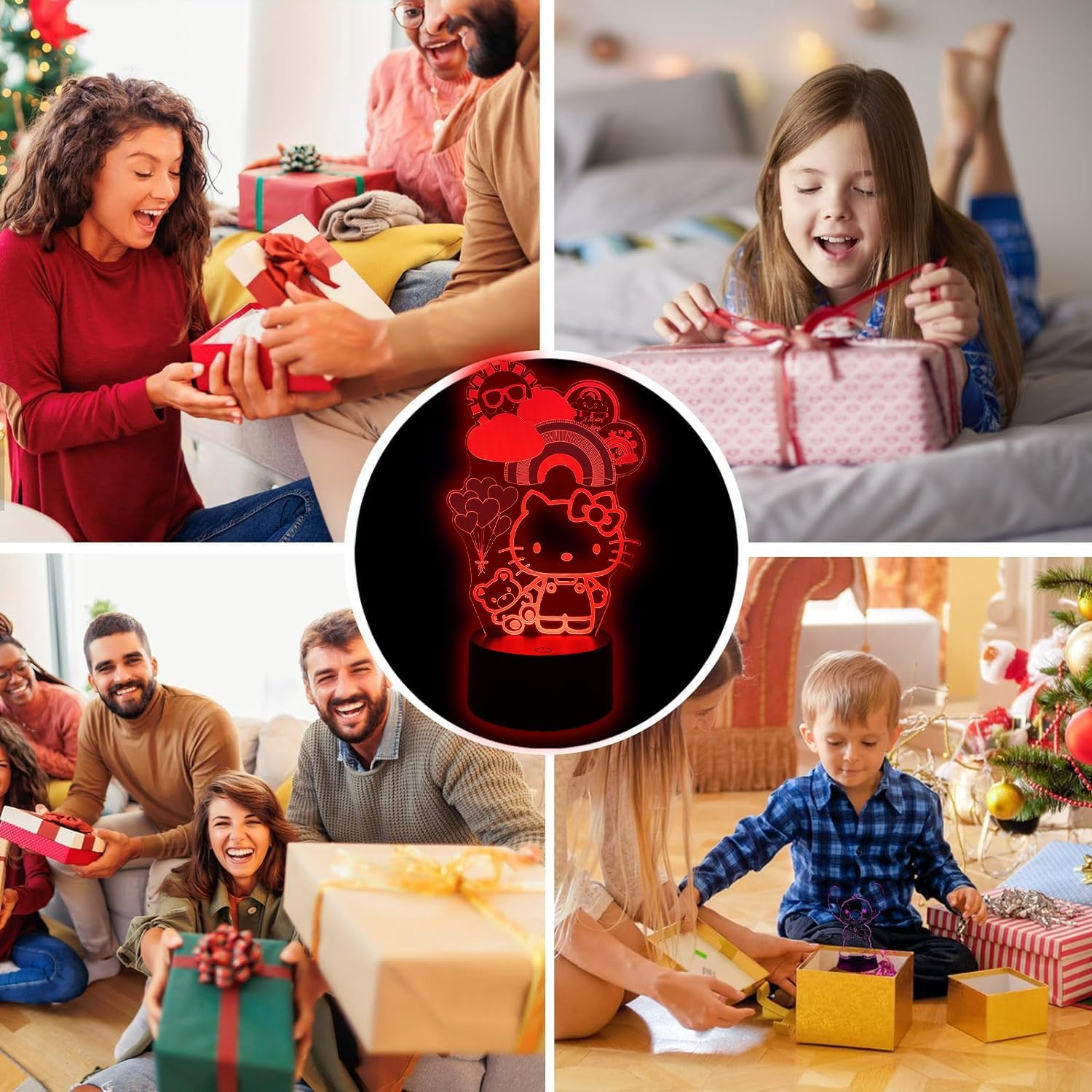 ANDYLV 3D Kitty Night Light, 3D Kitty Lamp, Stereoscopic Phantom Light, Intelligent Touch Control, 7 Colours, LED Bedside Table, Mood Light, Children'S Lamp, Birthday Gift for Boys and Girls - Black image number 6