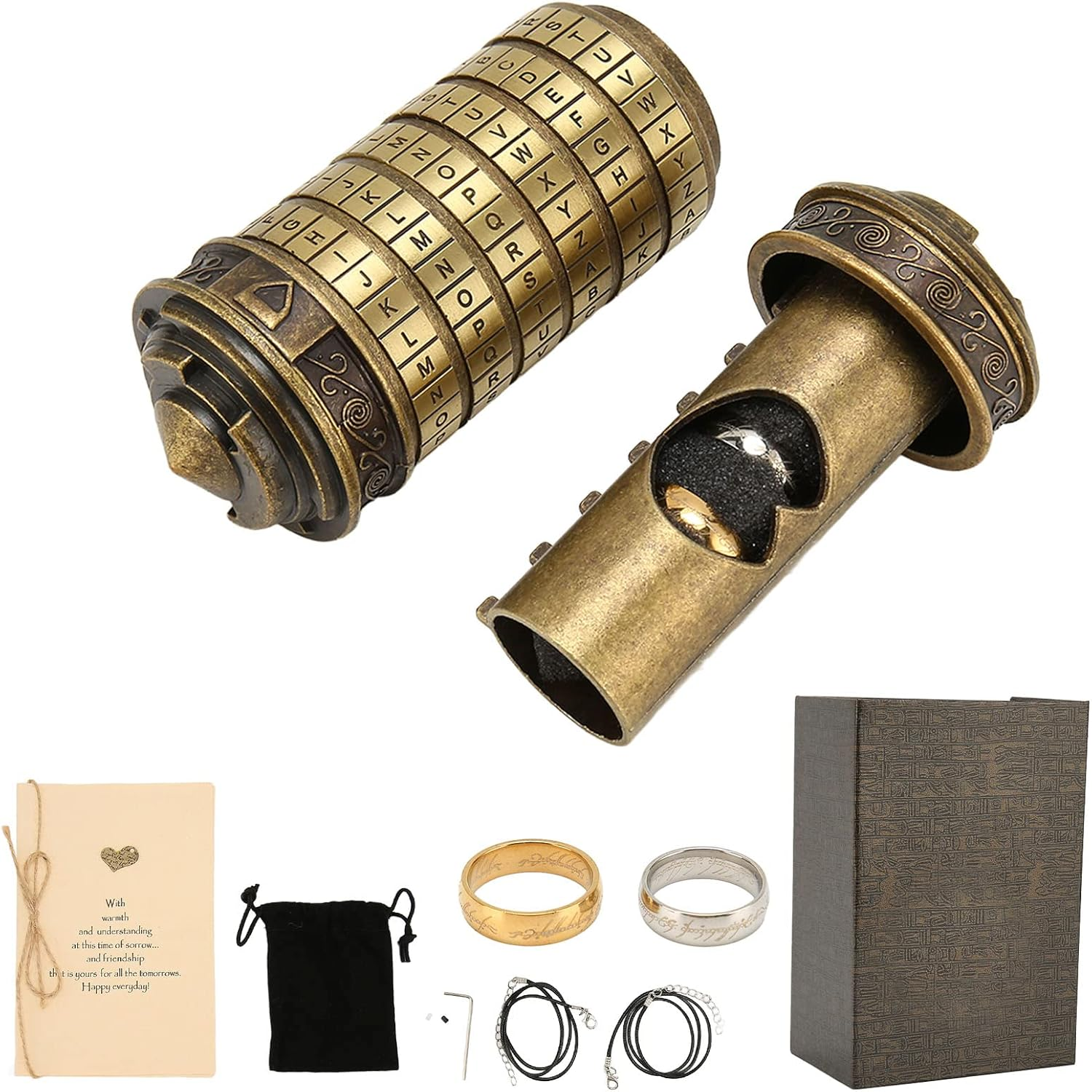 Da Vinci Code Mini Cryptex Lock Puzzle Box with Hidden Compartments for Notes Paper Money Rings Jewelry, Interesting Creative Romantic Birthday image number 6