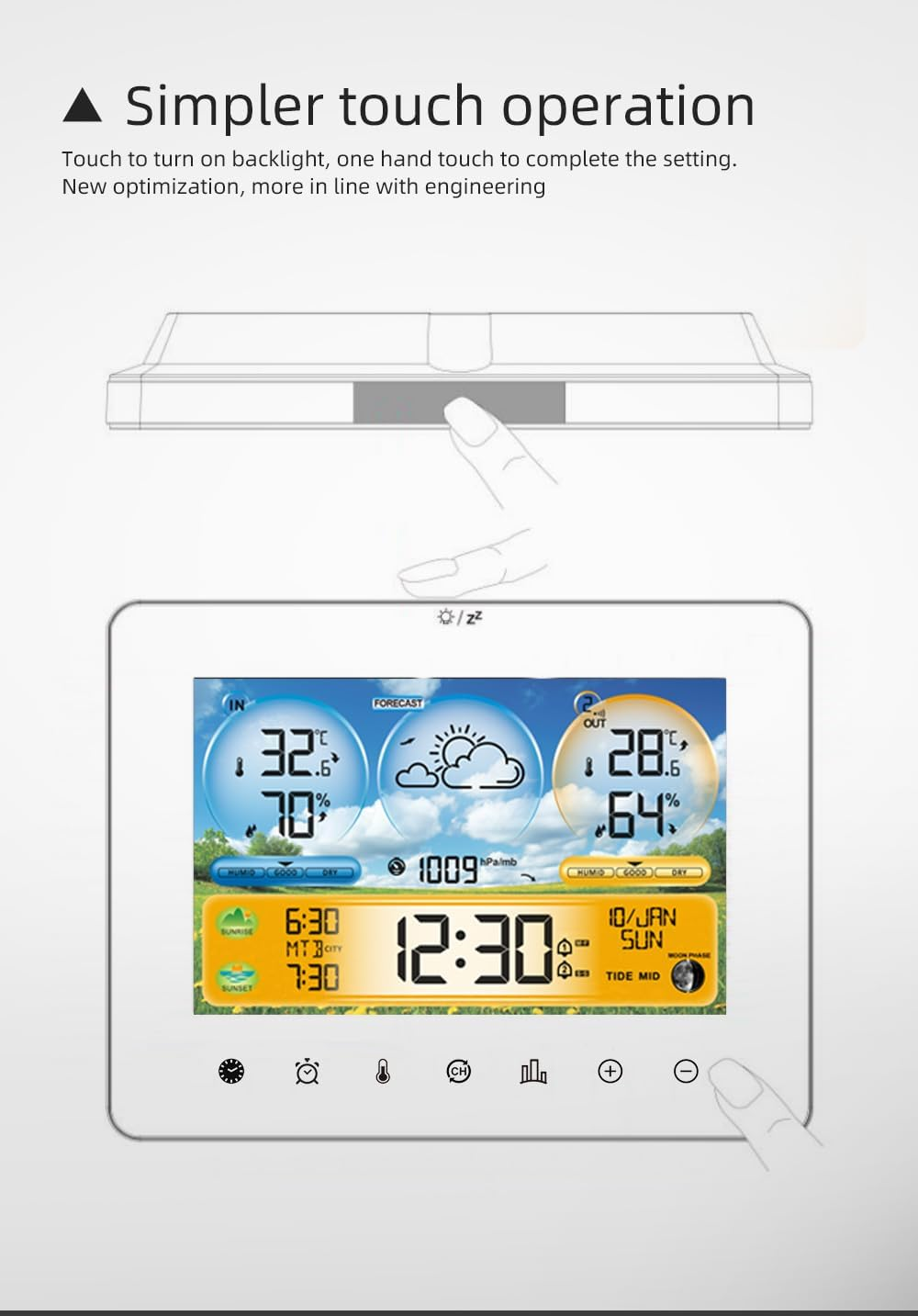 Weather Station Indoor Outdoor Thermometer with Remote Sensors and Touch Color Screen Weather Thermometer Forecast Station with Sunrise Sunset Time and Tide Level