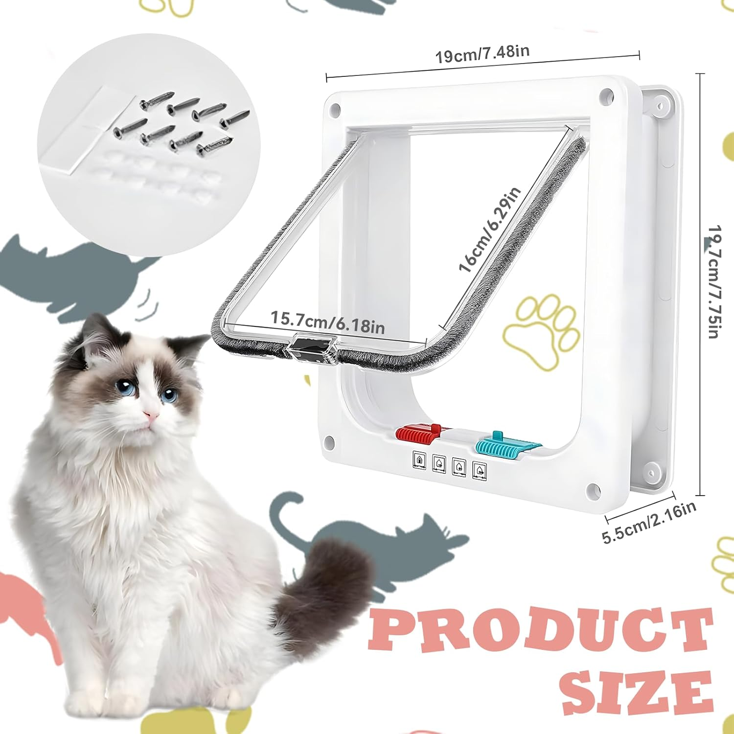 Cat Door, Xlwen Cat Flap, Dog Door, Pet Flap 4 Way, ABS Acrylic Cat Flap Interior Door, Pet Door for Indoor Outdoor Door, Window, Wall, for Cats and Dogs, Weatherproof, Easy Installation image number 1