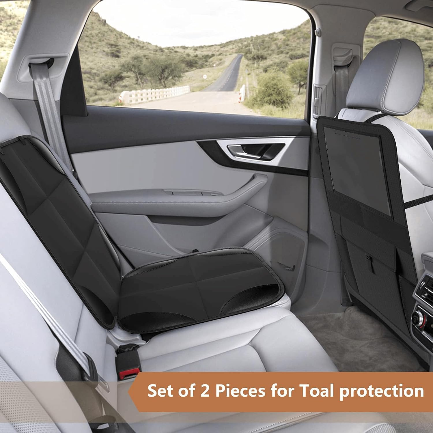 Car Seat Protector for Kids, Waterproof and Non-Slip Car Seat Protector with Storage Pockets, Baby Travel Kick Mats & Front/Back Seat Cover Set for Baby and Pet (Black) image number 2