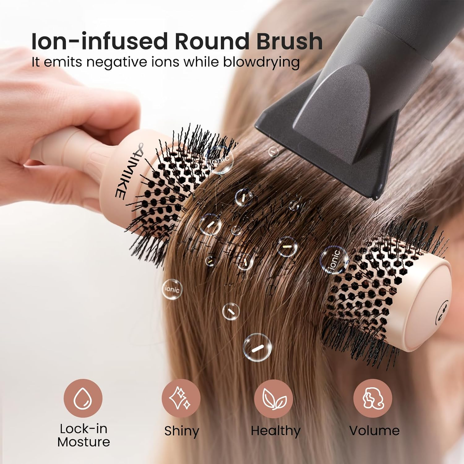 AIMIKE round Brush for Blow Out, Extra Long round Hair Brush W/Nano Thermal Ceramic & Ionic Tech, for Blow Drying & Styling, Curling and Shine - Barrel 1.7 Inch image number 2