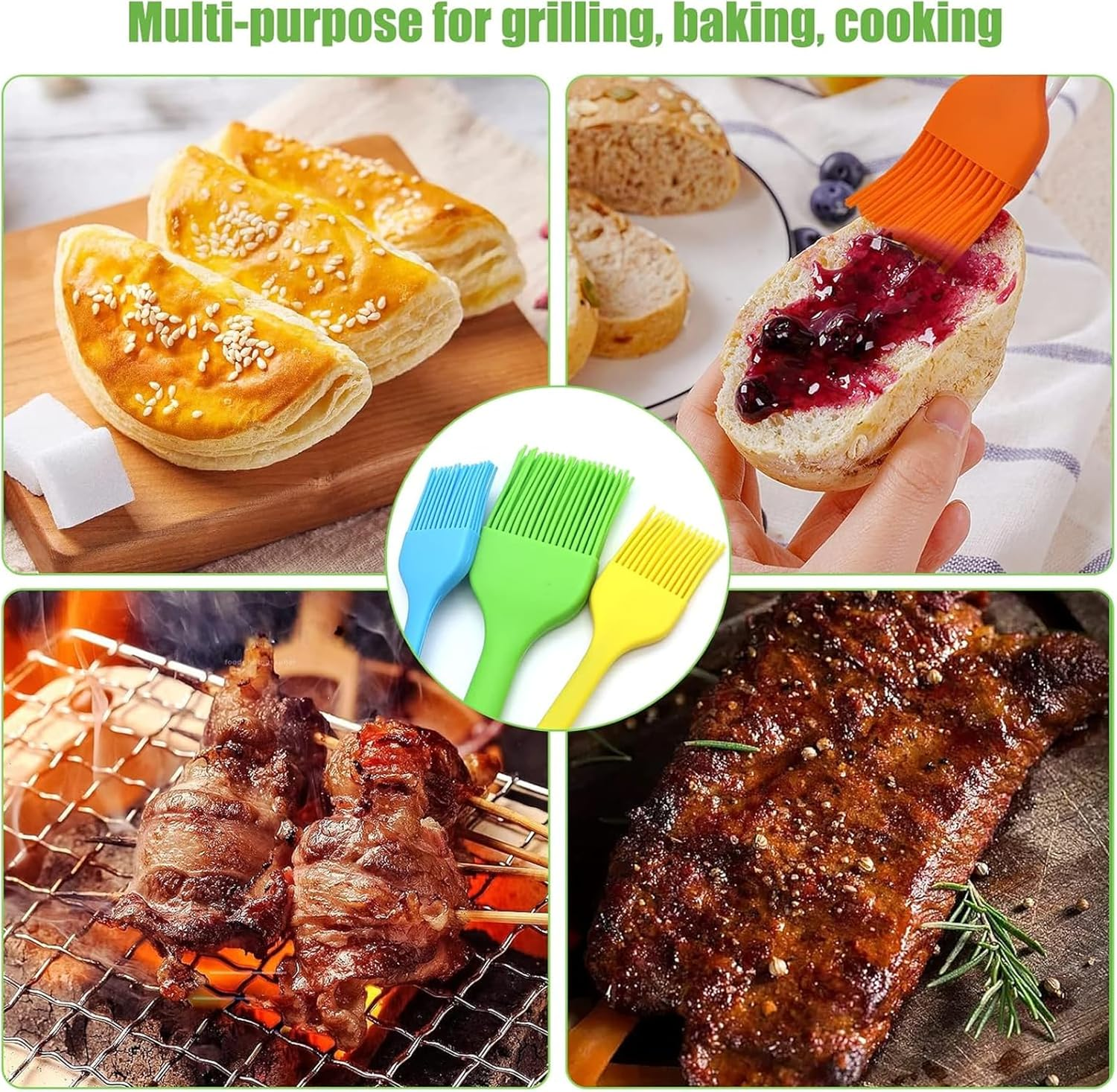 Silicone Basting Pastry Brush, 6PCS Heat Resistant Food Brush Spread Oil Butter Sauce for BBQ Grill Baking Kitchen Cooking (2 Large, 4 Small) image number 1