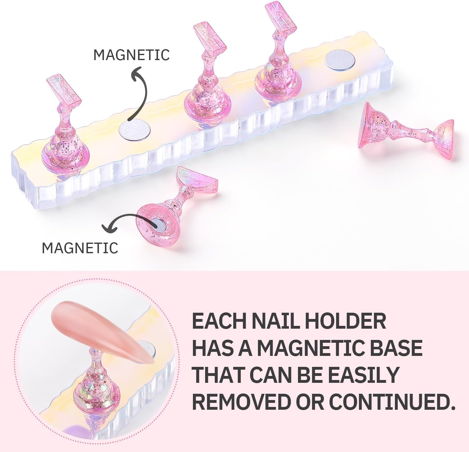2 Set Nail Holder for Painting Nails, Aurora Acrylic Magnetic Practice Nail Stand Set - Fake Nail Holder for Press on Nails with Reusable Adhesive Putty (Aurora Pink) image number 6