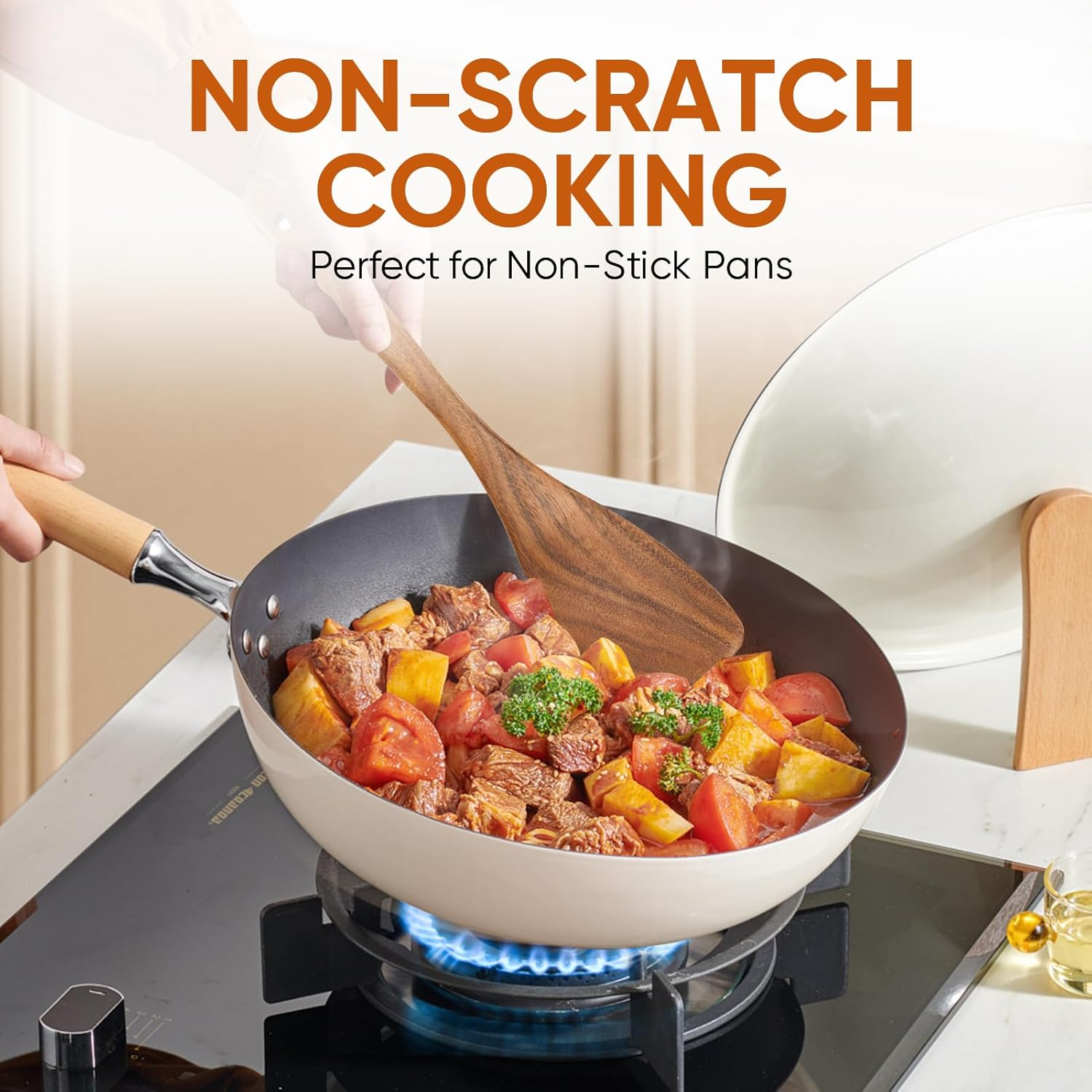 XMYYX 6 Piece Teak Wooden Cooking Utensils, Wooden Spoons, Non-Stick, Scratch-Free, Easy to Clean image number 2