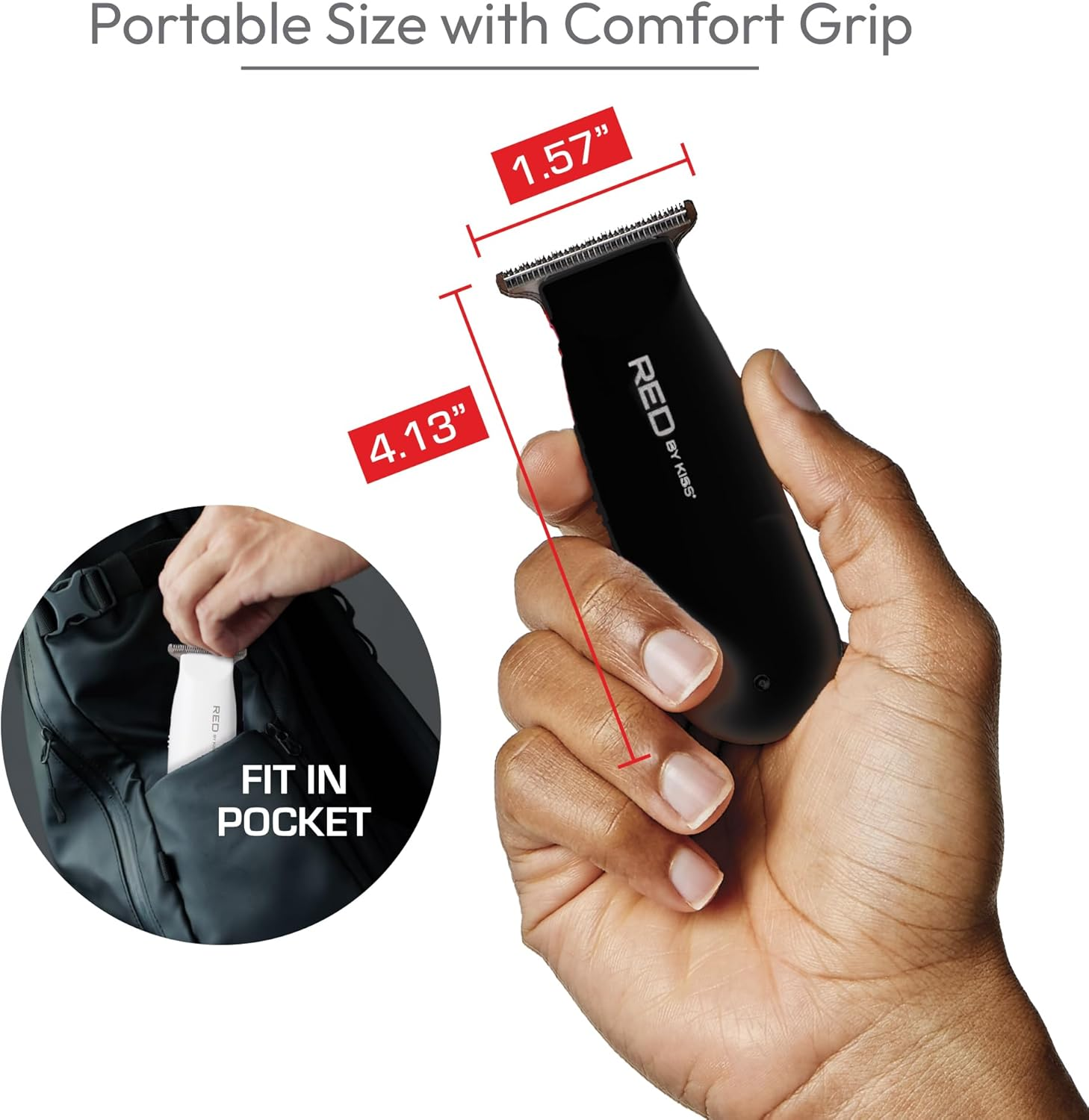 Red by Kiss Hair Clipper, Mini Cordless Hair Trimmer, Long Lasting Hair Cutting Kit, USB-C Rechargeable Haircut Beard Trimming Clippers for Men Women Kids, Portable Grooming Kit (Black) - Red image number 2