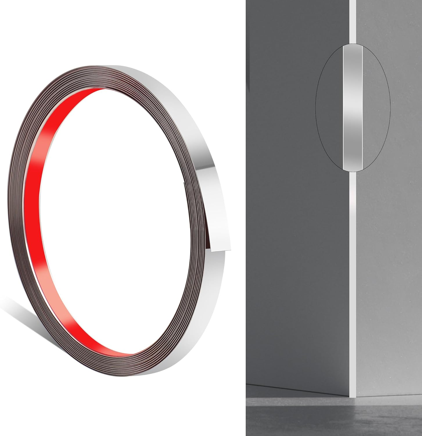 JUNART 600Cm&times;1Cm Stainless Steel Wall Molding Trim,Peel and Stick, Flexible Self-Adhesive Metal Trim for Fireplaces, Mirror Frames, Walls, Ceilings, Floors, Tiles(Silver) image number 7