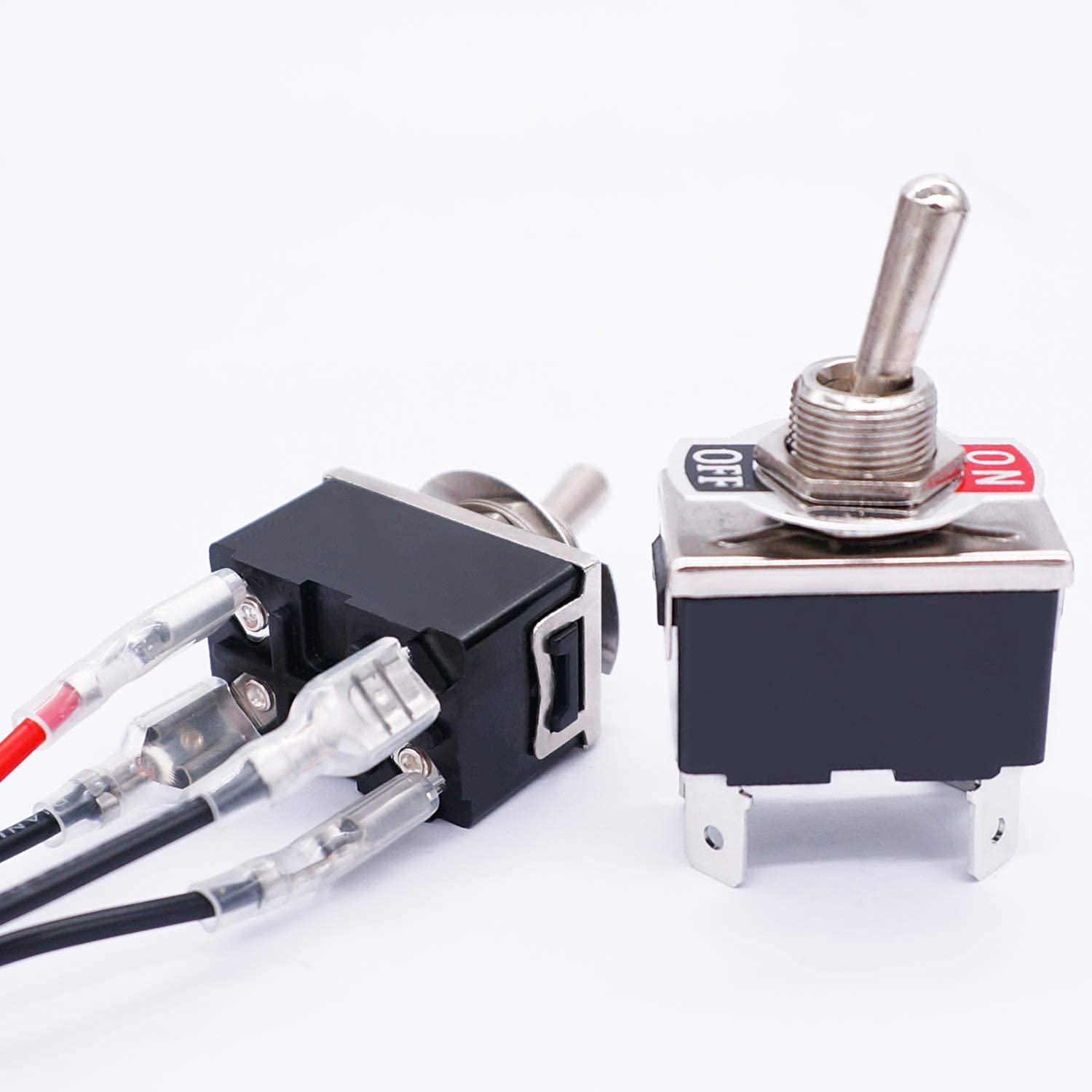 Taiss/3 Pcs Rocker Toggle Switch Heavy Duty 4 Pin 2 Position On/Off DPST 16A 250VAC Spade Terminal Metal Bat Switch with Waterproof Boot Cap and 6.3Mm Terminal Wires TEN-1221MX-B201 image number 4