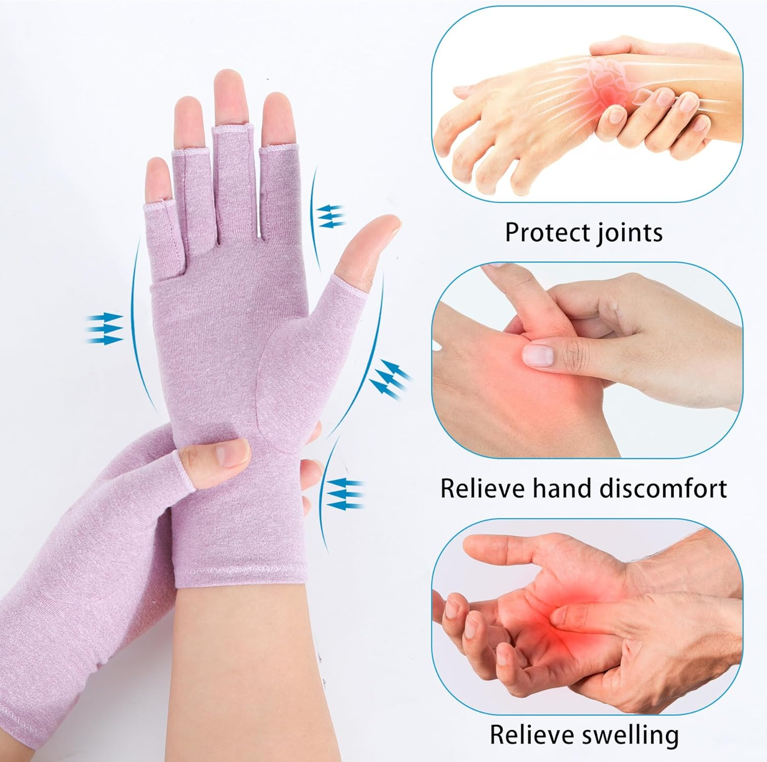 Rheumatoid Arthritis Gloves - Compression Gloves Fingerless Joint Pain Relief Hand Mitten Warmth Gloves Carpal Tunnel Gloves for Women Men image number 4