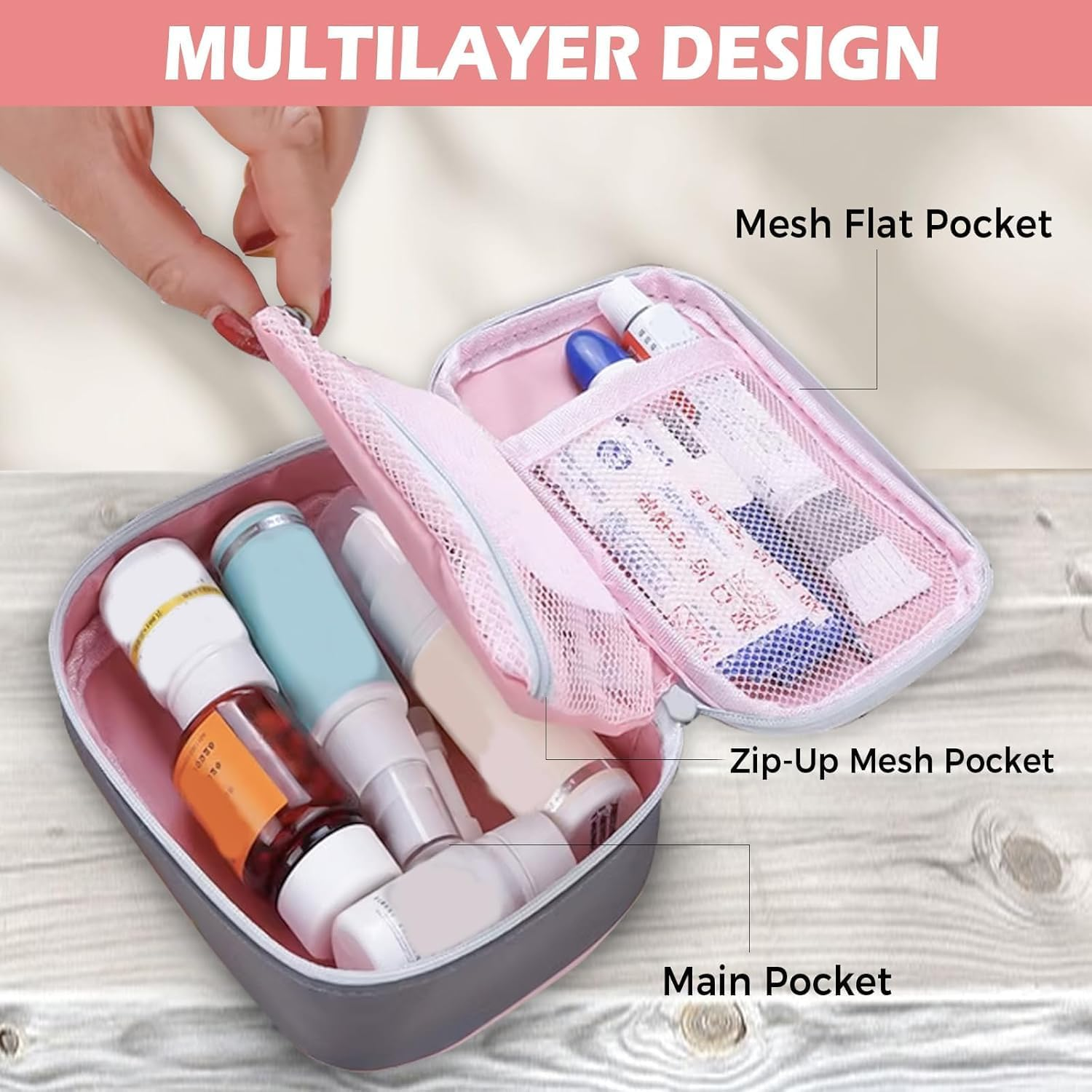 Portable First Aid Bag Medication Storage Bag, 1Pc Empty Travel Medicine Bag, Mini Travel Medicine Pouch,Small Medical Organizer Storage Pouch for Office Travel, Grey image number 3