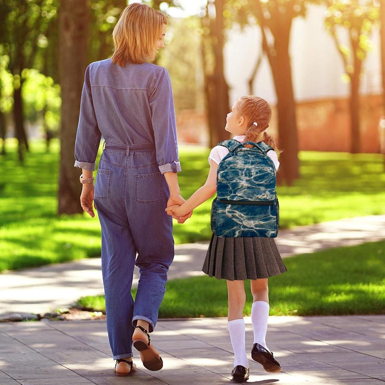 Blue Water with Glares and Waves Backpack Students Shoulder Bags Travel Bag College School Tote Backpacks