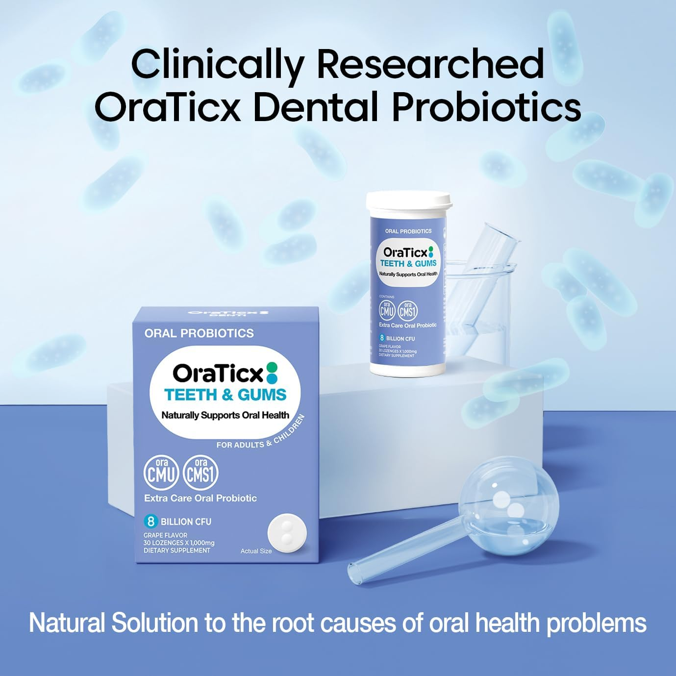 Oraticx Teeth & Gums Dental Probiotic, 8 Billion CFU Unique Oral Care Probiotic, Naturally Supports Oral Health and Immunity for Adult, Grape Flavor 30 Lozenges 1-PK image number 6