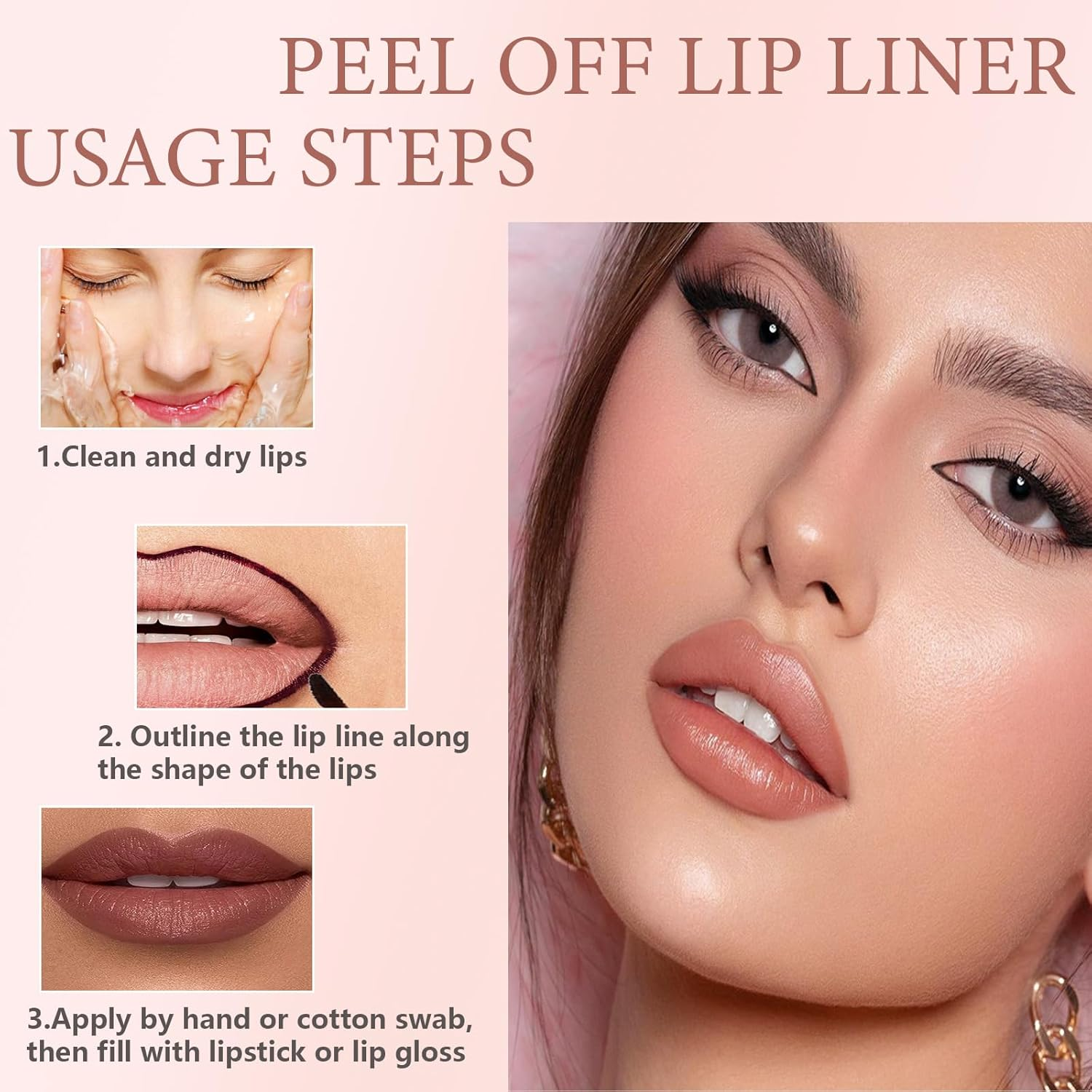 Aaiffey Lip Liner Stain Peel Off,Long Lasting Lip Stain Peel off Waterproof Lip Tint Stain Non-Stick Cup Natural Lip Makeup (01#Nude+03#Rose) - 01+03 image number 4