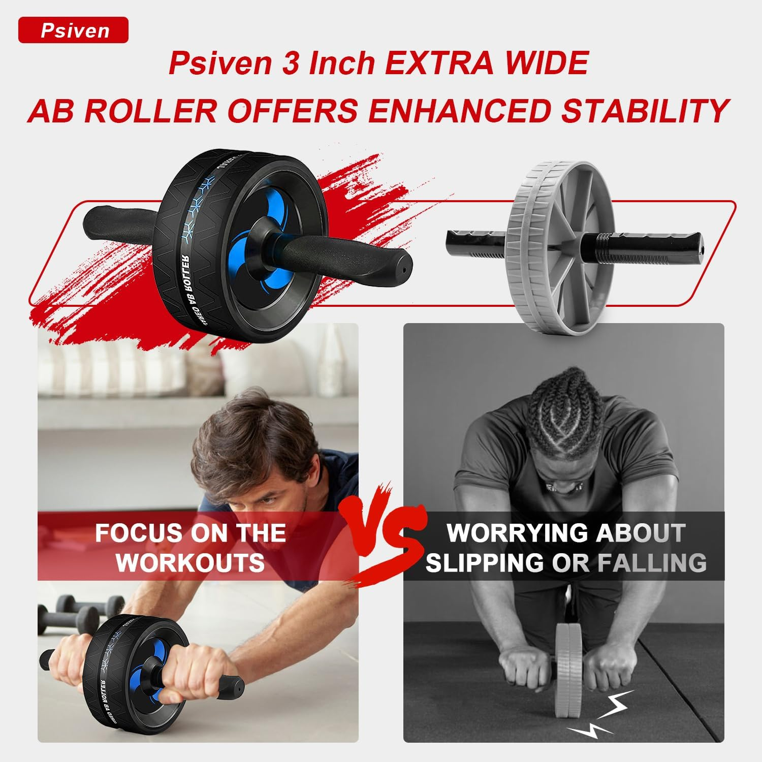 Psiven Ab Roller Wheel, Abs Workout Equipment for Abdominal Core Strength Training, Home Gym Fitness Equipment for Core Workout with Knee Pad, Exercise Wheel for Men and Women