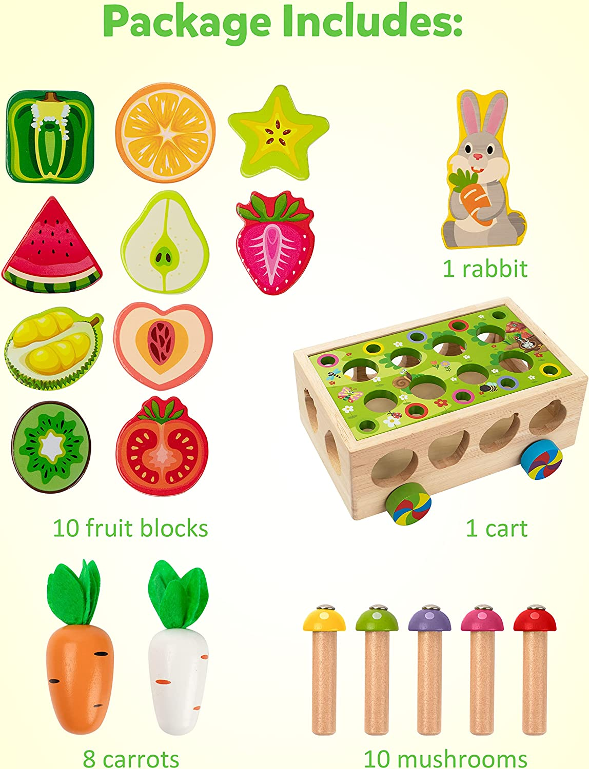 Coogam Montessori Fine Motor Toys for Baby Toddler, Wooden Shape Sorter Carrot Harvest Game, Preschool Learning Educational Gift Toy for 2 3 4 Year Old image number 4