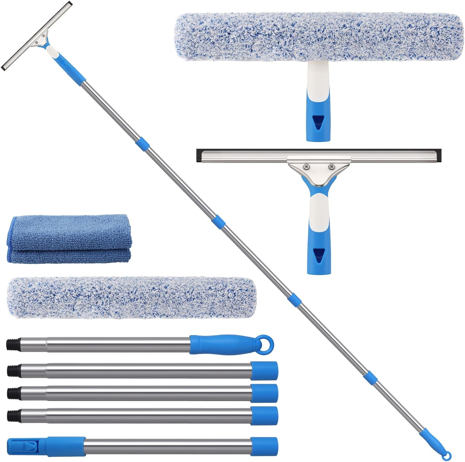 Mitclear Window Cleaning Kit with Extension Poles(77In), Window Cleaner Tool with 14&rsquo;&rsquo; Silicone Squeegee & Microfiber Scrubber, Professional Window Washing Equipment for Shower Glass Mirror Door Car image number 2