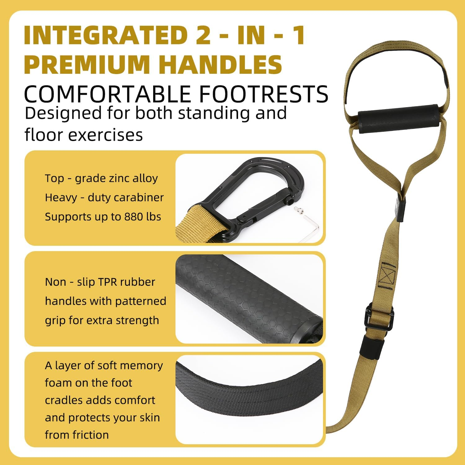 Boutsady Suspension Trainer Kit - Adjustable 1-4M Fitness Bands with Door Anchor, Yoga Resistance Straps, Pull Rope for Home Gym & Outdoor Full-Body Workout, Includes Foot Loops, Handles, Mesh Bag - Black Yellow image number 3