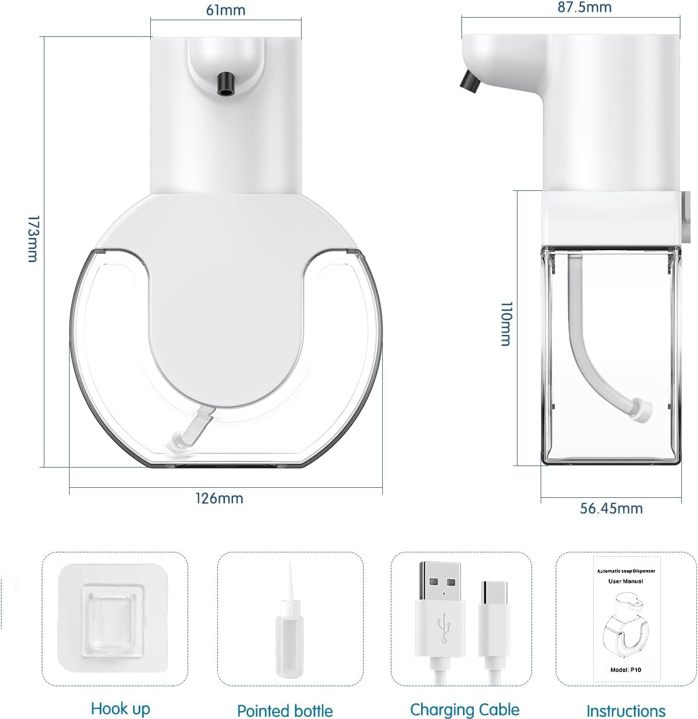 Automatic Liquid Soap Dispenser, 420Ml Touchless Liquid Hand Soap Dispenser, Rechargeable Battery, High Sensitivity, 4 Gears Adjustable and Can Wall Amounted for Shower, Bathroom Kitchen image number 3