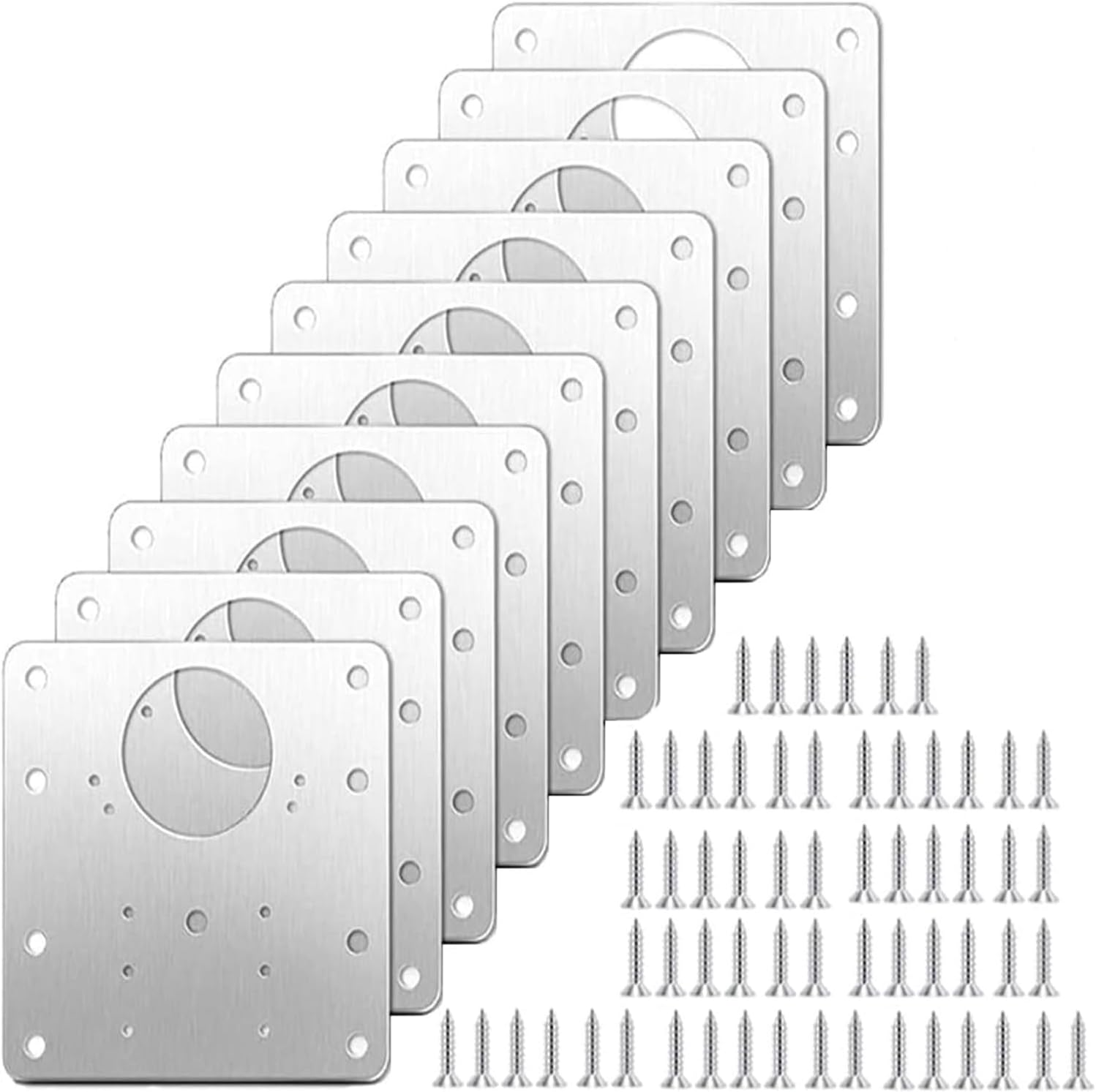 10 PCS Cabinet Hinges Repair Plates, Stainless Steel Kitchen Cabinet Door Hinge T Fixing Screws Kit Cupboard Door with Holes for Furniture Cabinet Drawer Cabinet image number 1
