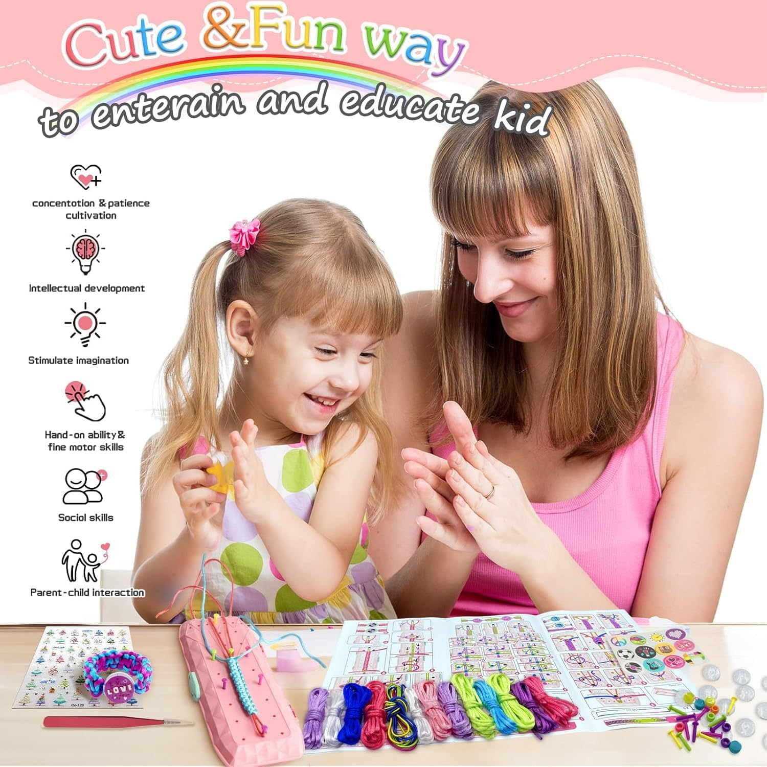 CYZAM Friendship Bracelet Making Kit, Art and Craft Set for Kids Ages 8-12, DIY Bracelet String Maker Kit Toys for Teens 6 7 8 9 10 11 12 Years Old Girls