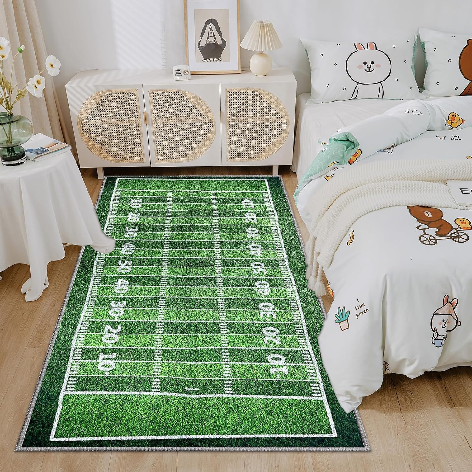 Area Rugs Football Rug, Have Fun Sport Play Mat, Non-Slip Playing Activity Centerpiece Floor Rug Carpets Decor for Home image number 2