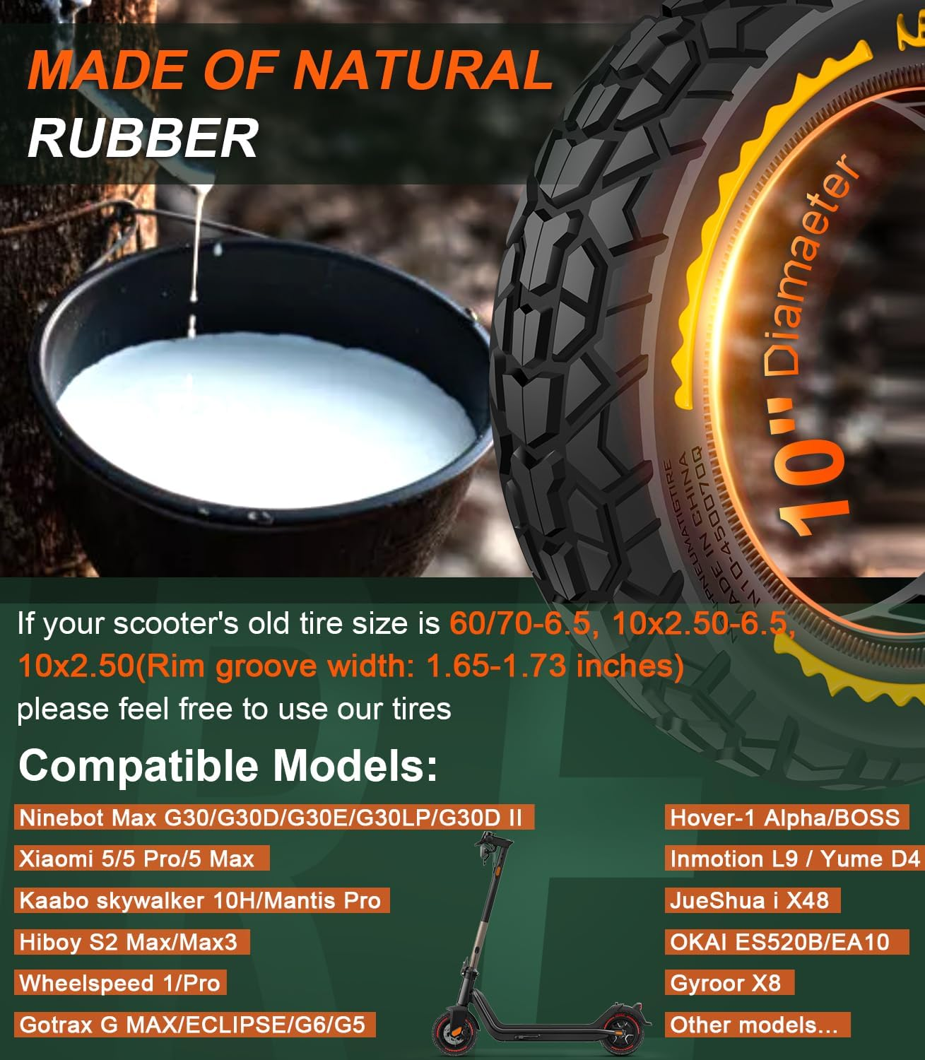 60/70-6.5 Solid Rubber Tyres 10 X 2.5 Solid Tyres for Ninebot Max G30/G30 D2/Odys Neo E100/Ducati Pro 2 Electric Scooter 10 Inch Front or Rear Honeycomb Tyres Non-Slip Puncture Proof (Yellow) image number 5