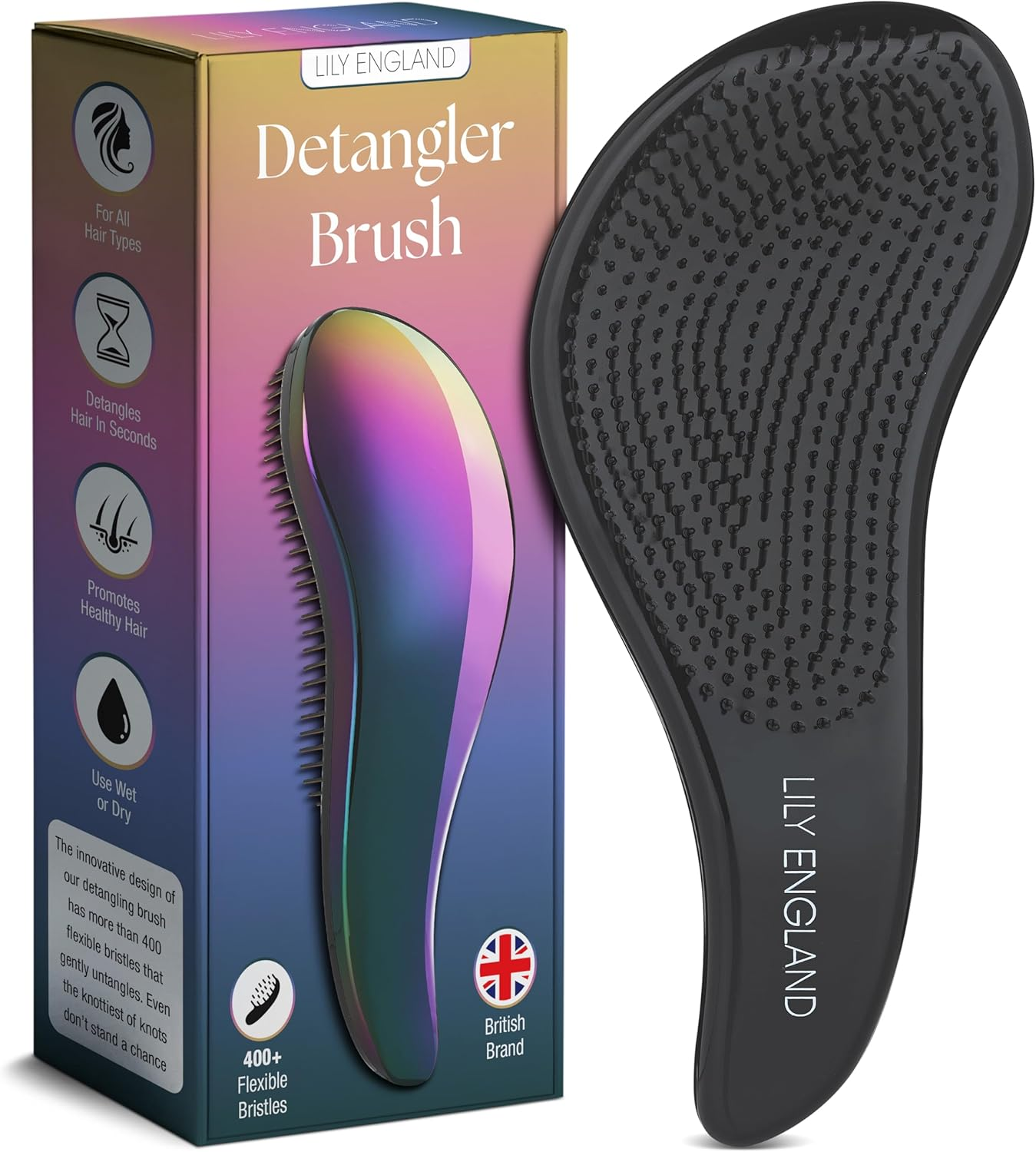 Lily England Detangler Brush, Detangling Hairbrush for Women, Girls and Kids - Detangle Brush for Wet, Fine, Curly, Thick, Afro Hair By