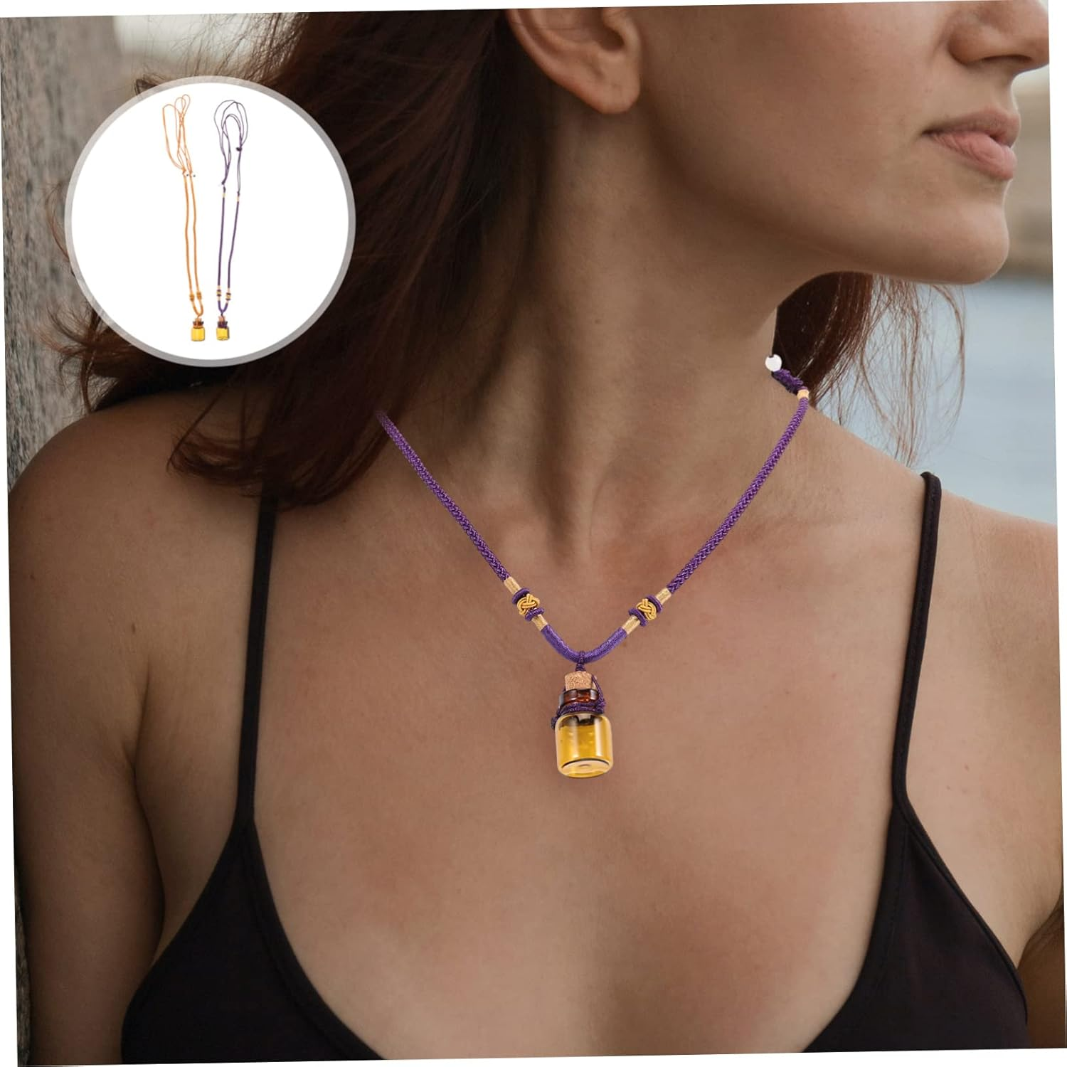2Pcs Empty Perfume Bottle Pendants Essential Oil Necklace Vintage Travel Bottle Decorative Necklaces image number 5