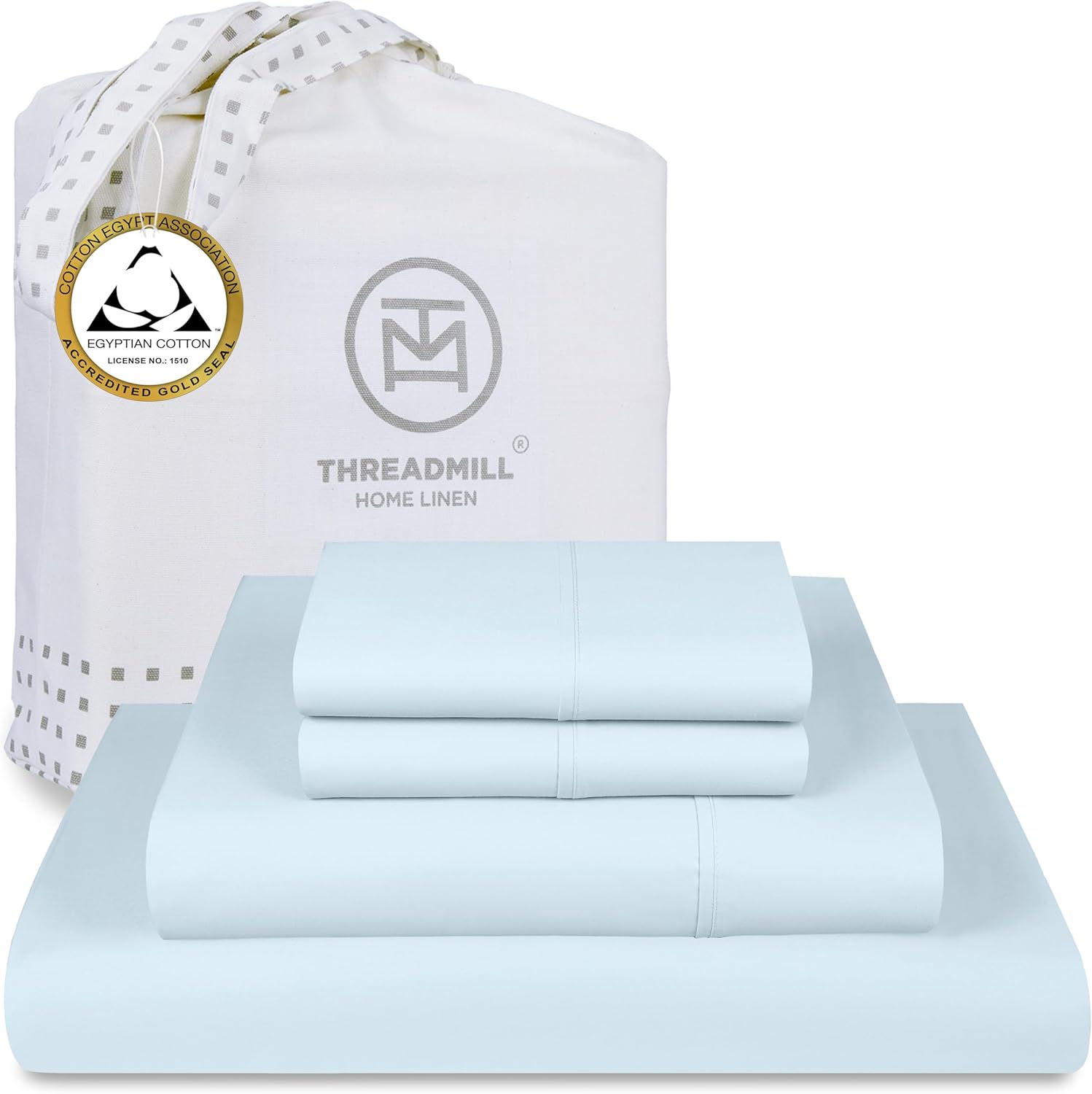 Certified 100% Egyptian Cotton Sheets Queen Size, 4 Piece Luxury Sateen Weave Light Blue Bed Set, Solid Luxury Bedsheets with Elasticized Deep Pocket - by Threadmill image number 4