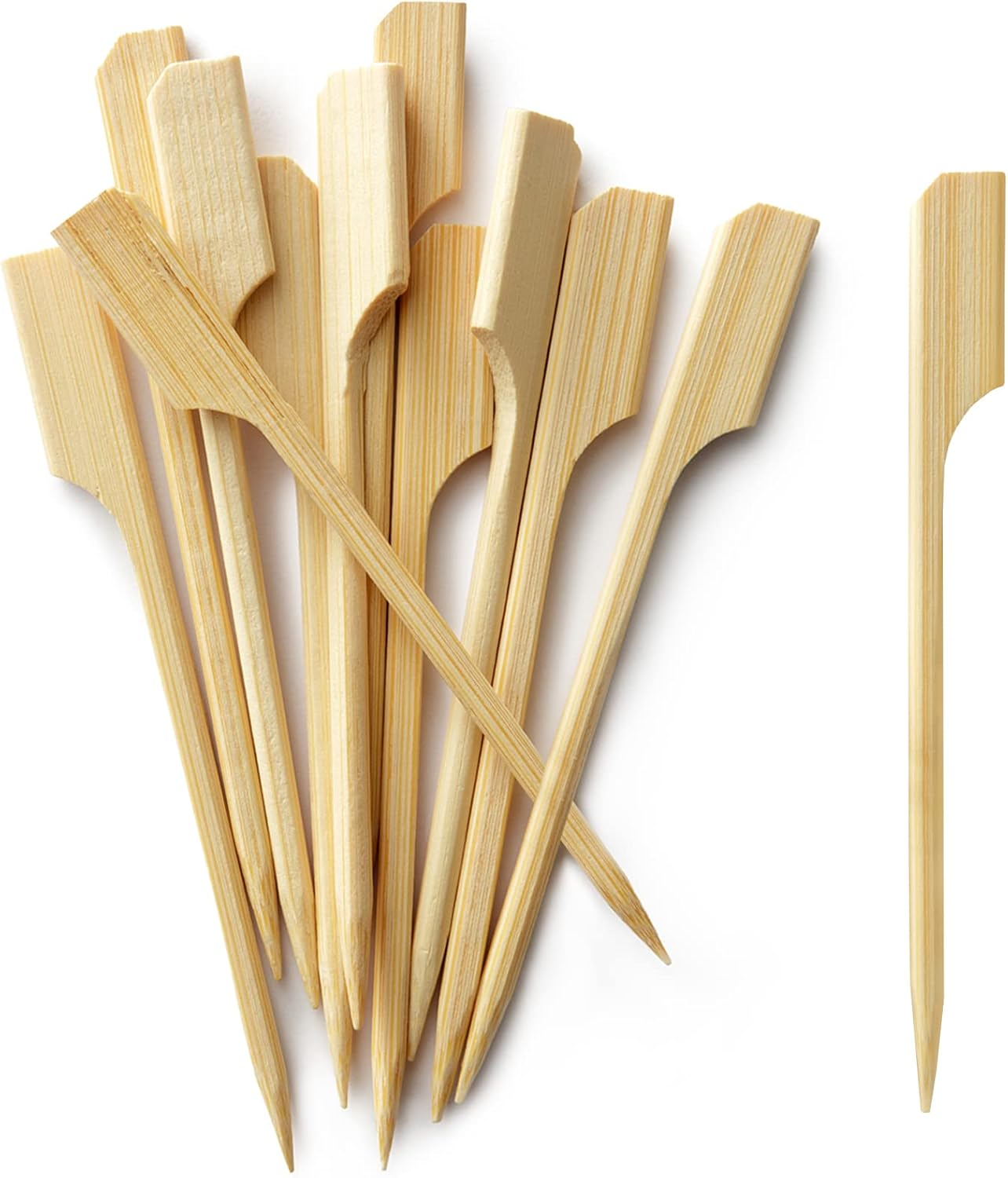 BLUE TOP 200Pcs Bamboo Paddle Picks, 3.5 Inch Sturdy Flat Skewers Food Appetizer Toothpicks for for Fruit, Grilling, Drink, BBQ, Barbecue, Yakitori Chicken, Fondue, Roasting,Cocktail, Marshmallow image number 1