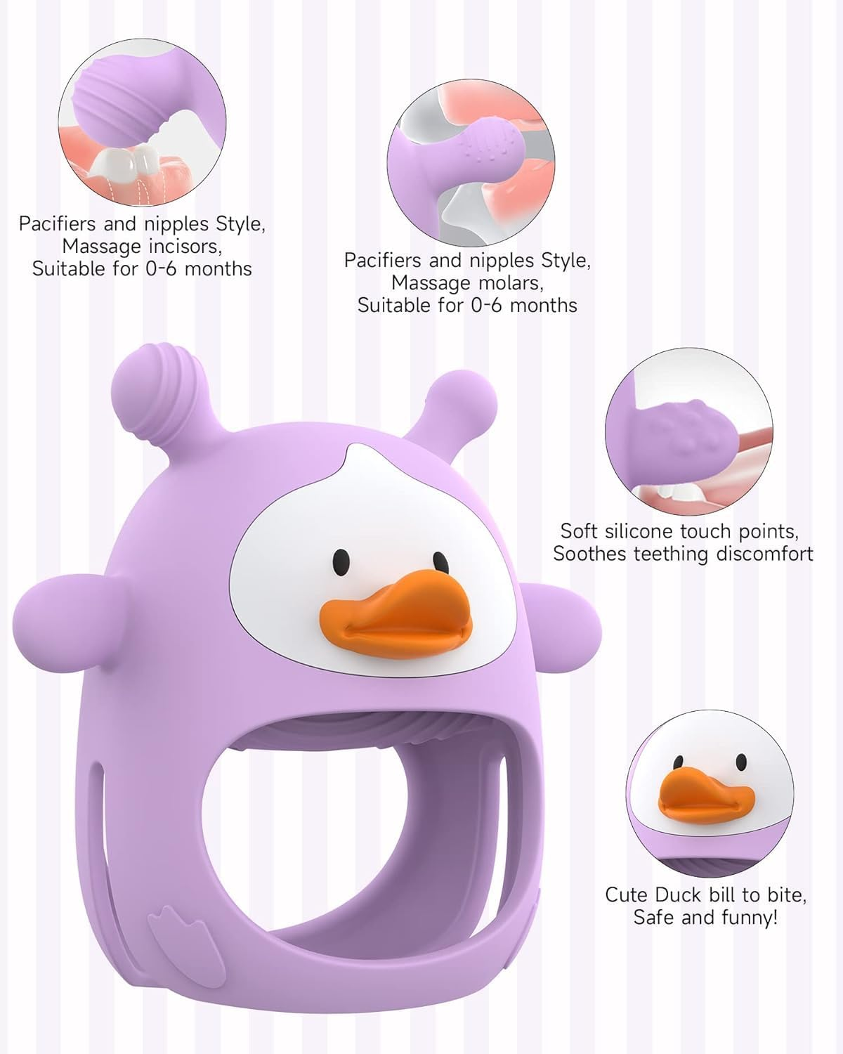 Yummy Baby Cute Duck Teething Mitten for Babies, Easy to Hold, No-Drop Design, Silicone Baby Teether Toys, Relief from Teething Pain, Nipple Shaped Duck Hands Comfort Gums (Magenta Purple) image number 4