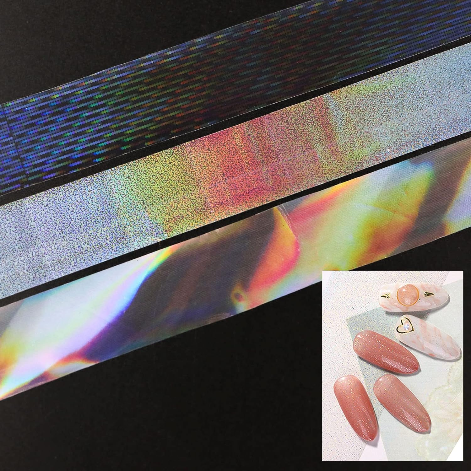 Emsea 10 Rolls White Pearl Color Holographic Nail Foil Transfer Sticker Roll Set Nail Art Transfer Glitter Stickers for Nail Art Decoration DIY Salon -Style-B image number 6